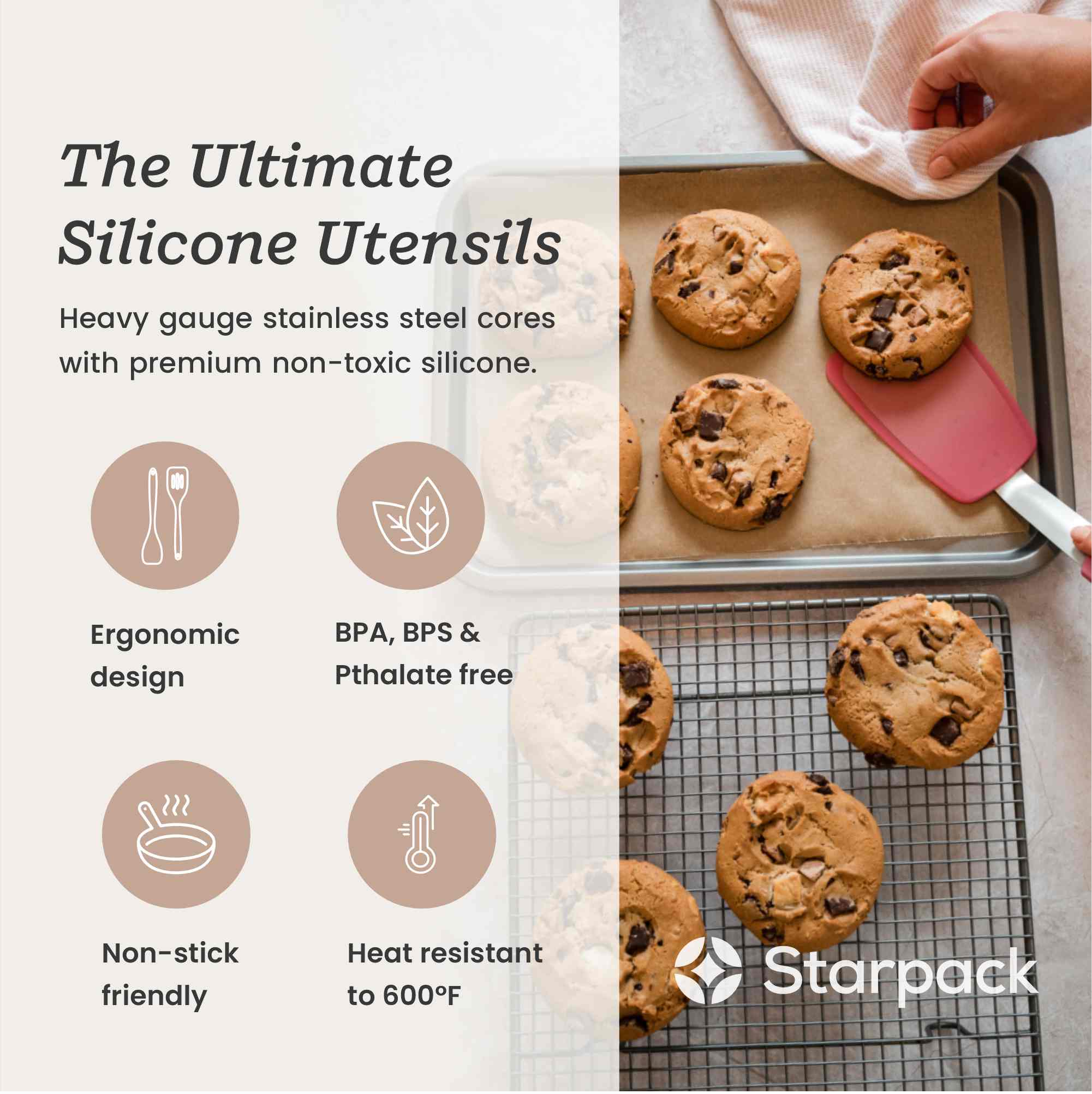 Starpack 3-piece flex turner set with flexible, heat-resistant silicone heads and comfortable handles, ideal for flipping and serving a variety of dishes.