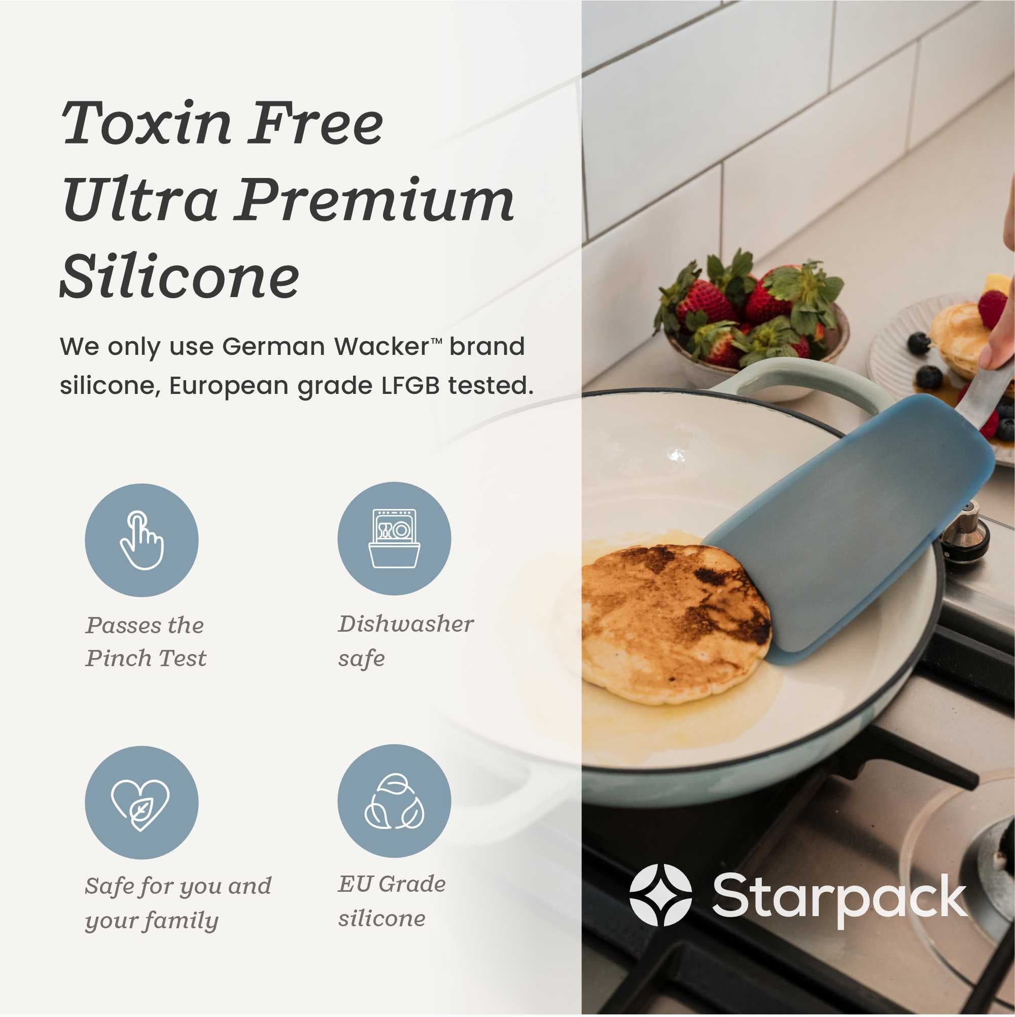 Starpack 3-piece flex turner set with flexible, heat-resistant silicone heads and comfortable handles, ideal for flipping and serving a variety of dishes.