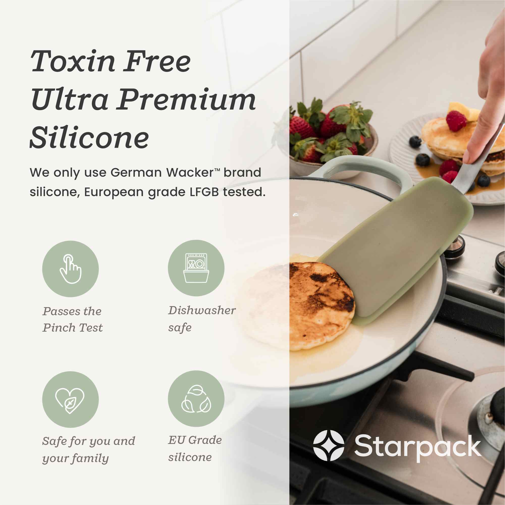Starpack 3-piece flex turner set with flexible, heat-resistant silicone heads and comfortable handles, ideal for flipping and serving a variety of dishes.