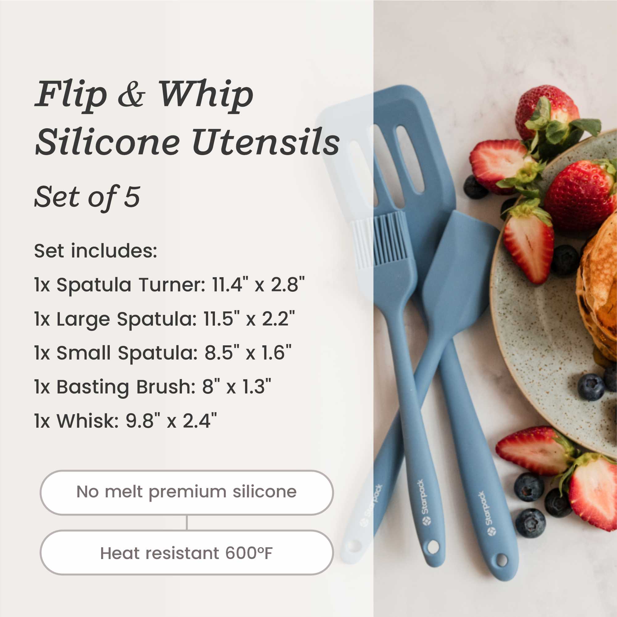 Starpack 5-piece silicone baking utensils set, including spatulas and a whisk, with heat-resistant heads and sturdy handles, perfect for all your baking needs.
