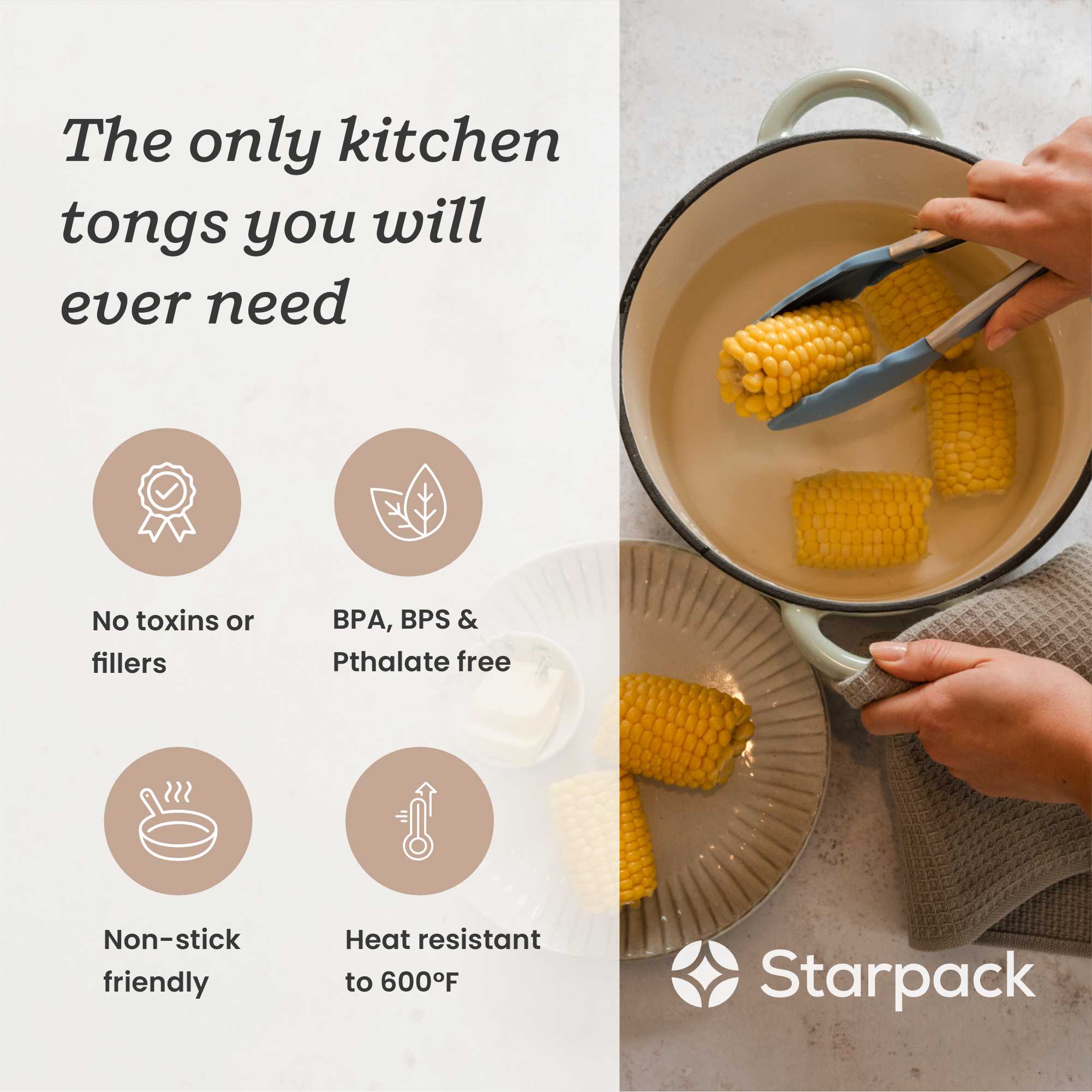 Starpack 9-inch silicone tongs with heat-resistant tips and a locking mechanism, perfect for precise gripping and serving.