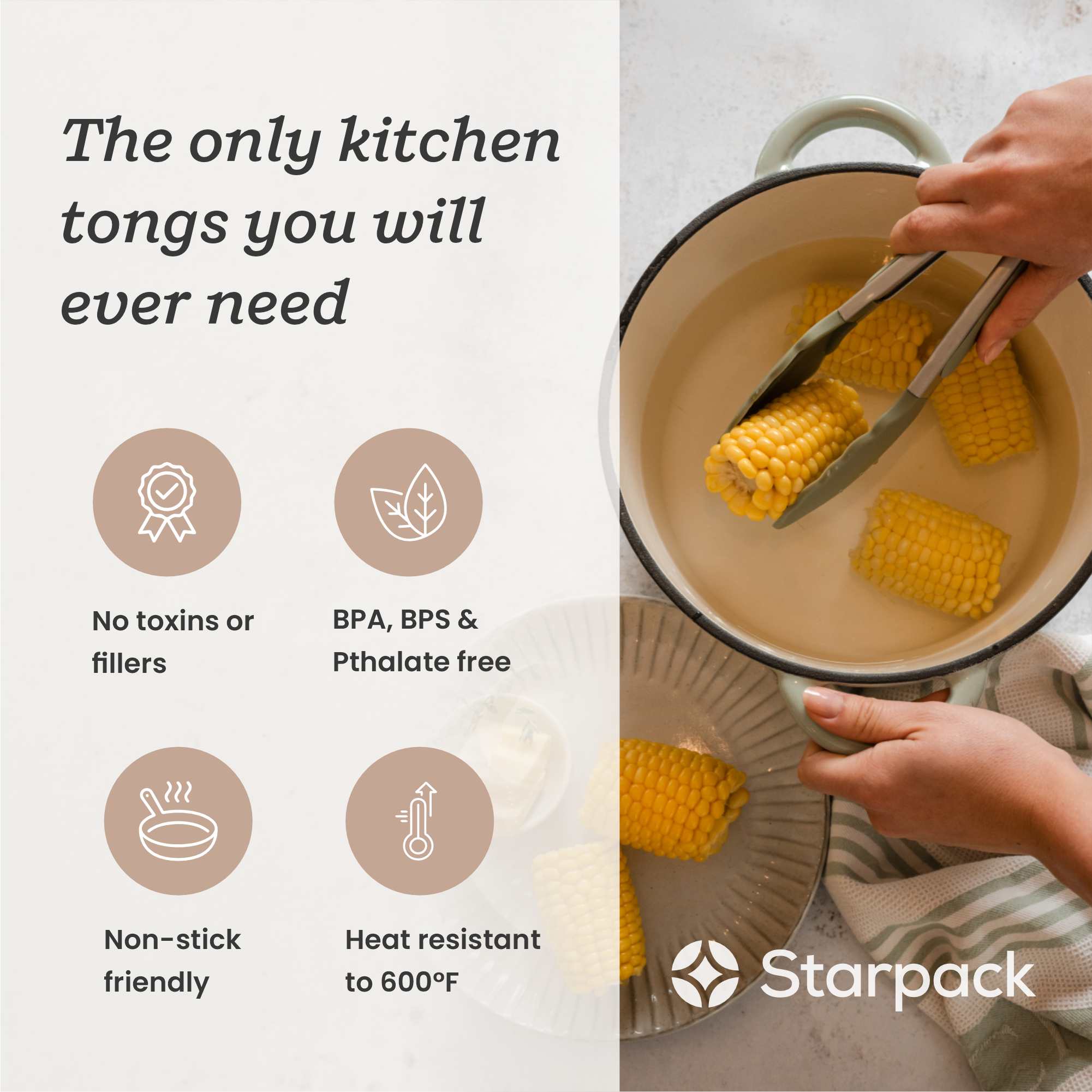 Starpack 9-inch silicone tongs with heat-resistant tips and a locking mechanism, perfect for precise gripping and serving.