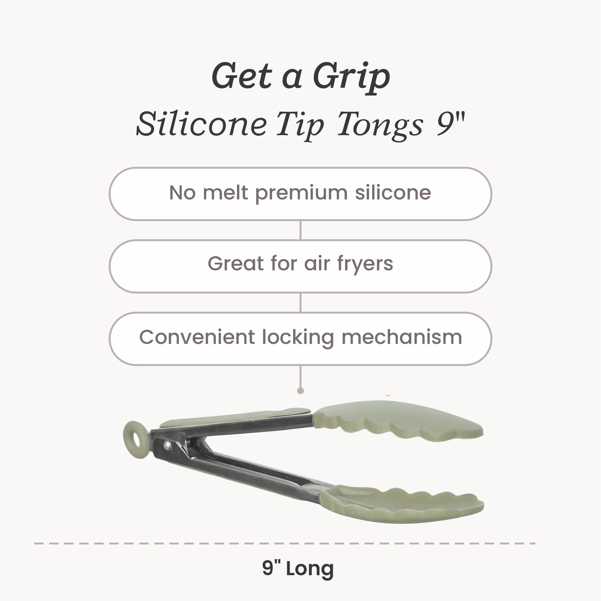 Starpack 9-inch silicone tongs with heat-resistant tips and a locking mechanism, perfect for precise gripping and serving.