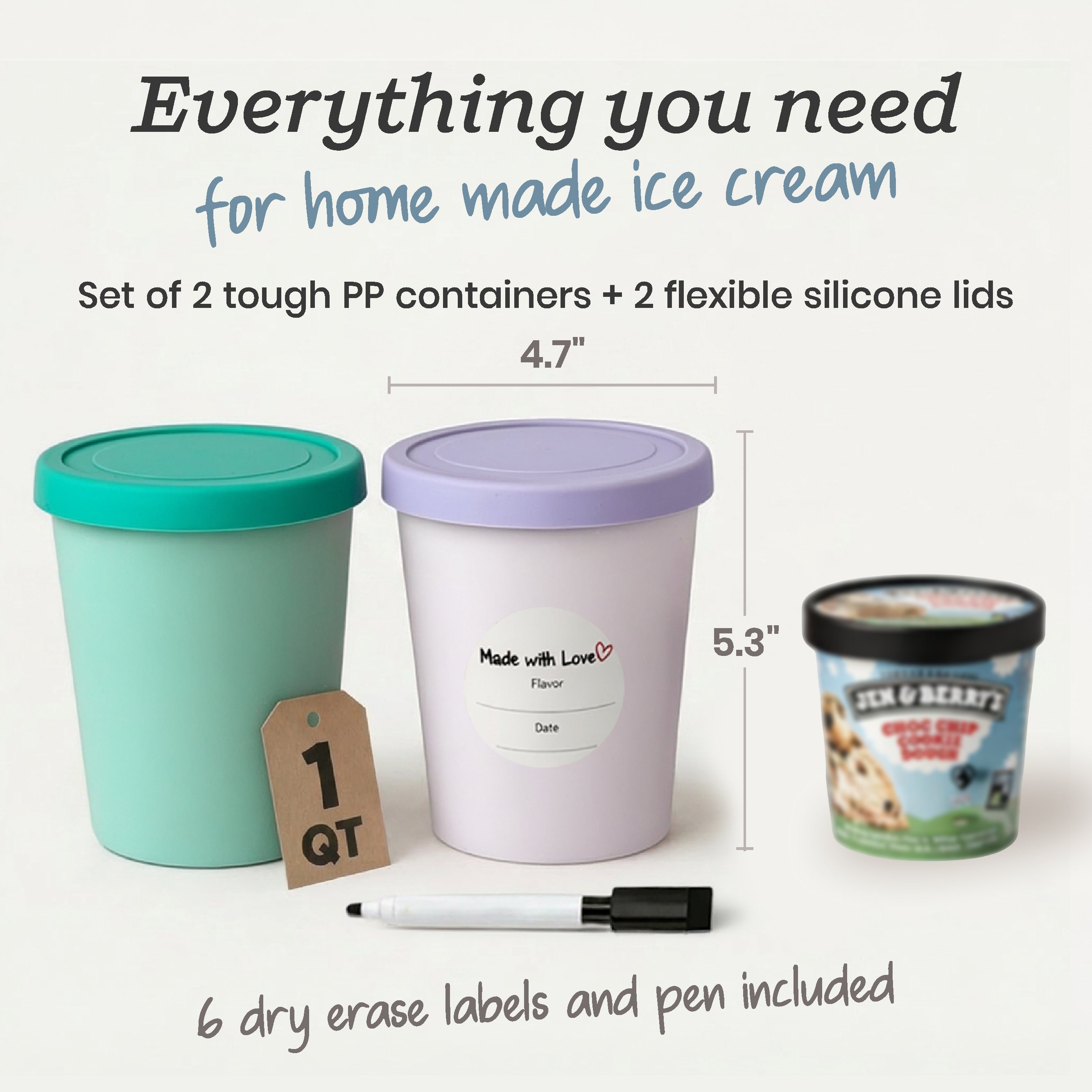 Freeze the Day | Ice Cream Freezer Container 1Qt Set of 2 - Mint & Lavender | Mint / Lavender