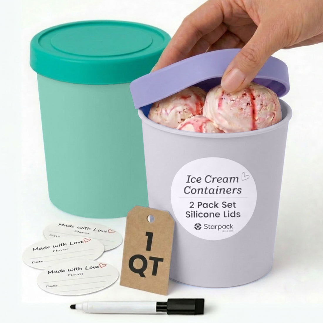 Freeze the Day | Ice Cream Freezer Container 1Qt Set of 2 - Mint & Lavender | Mint / Lavender