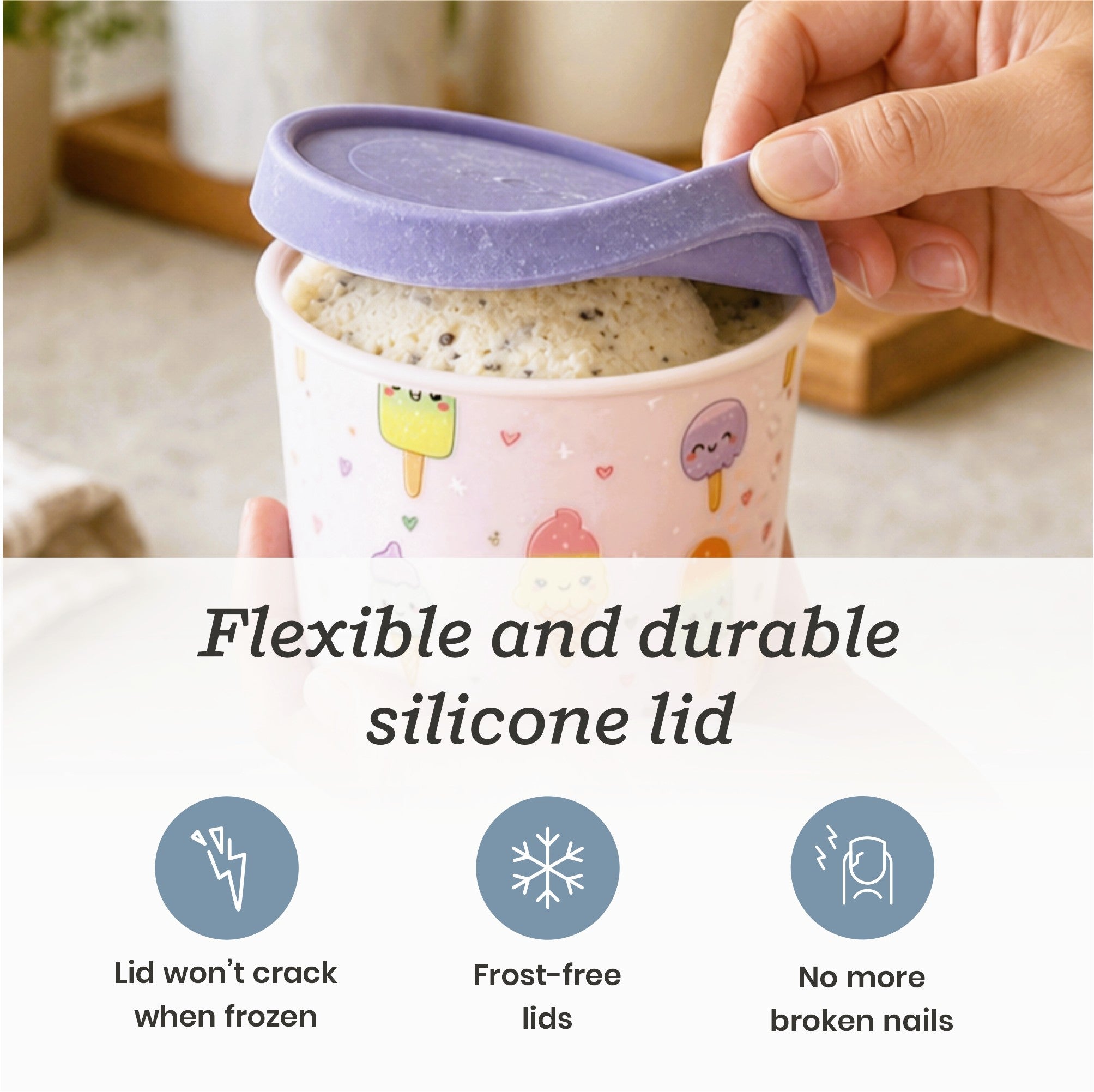 Freeze the Day | Ice Cream Freezer Container 13.5oz Set of 4 | Purple / Green