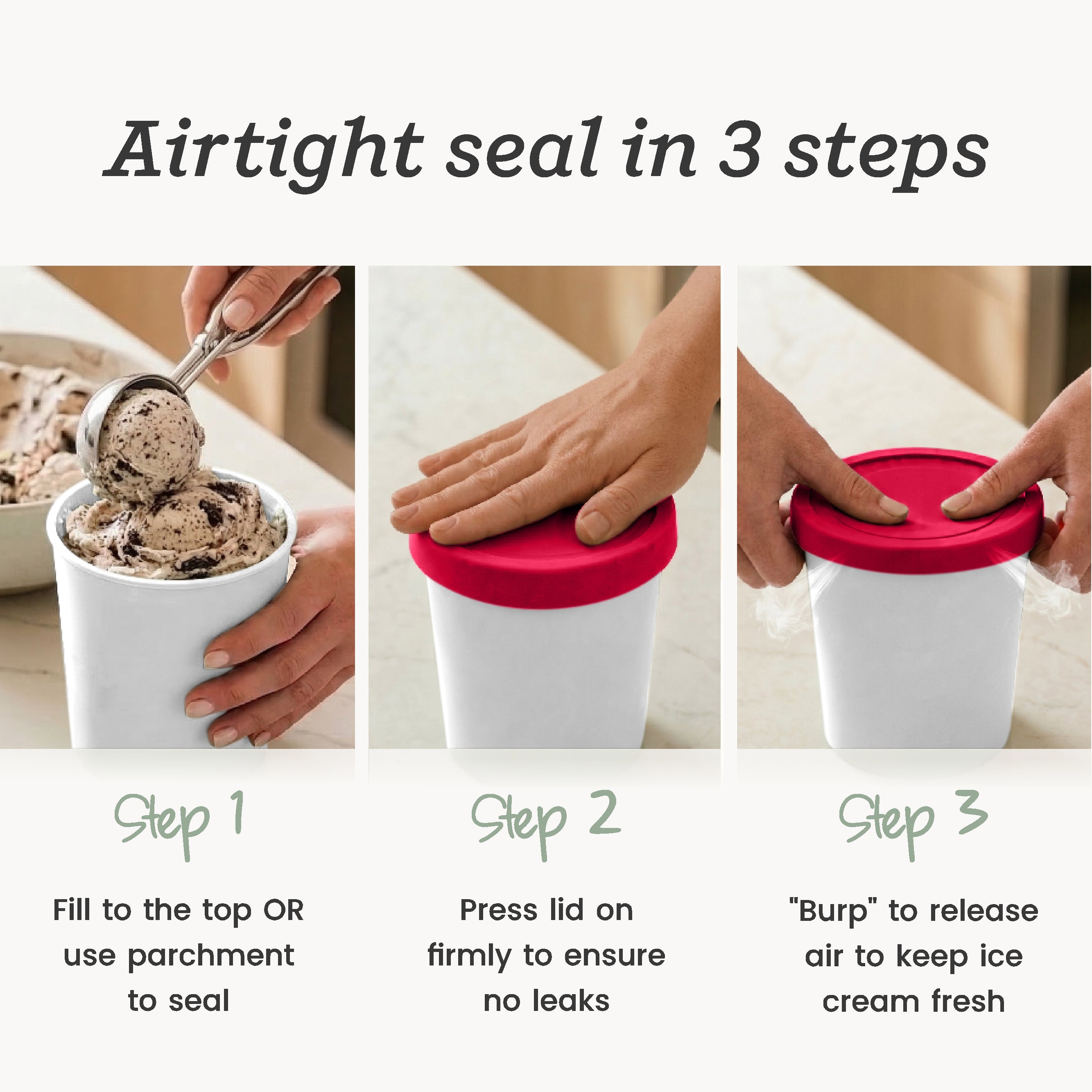 Freeze the Day | Ice Cream Freezer Lids 1Qt Set of 2 with Pens | White / Red