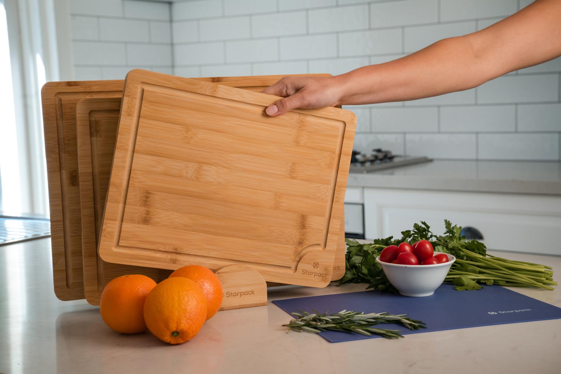 Chop Chop - Bamboo Cutting board set of 3 with stand & nonslip silicone mat