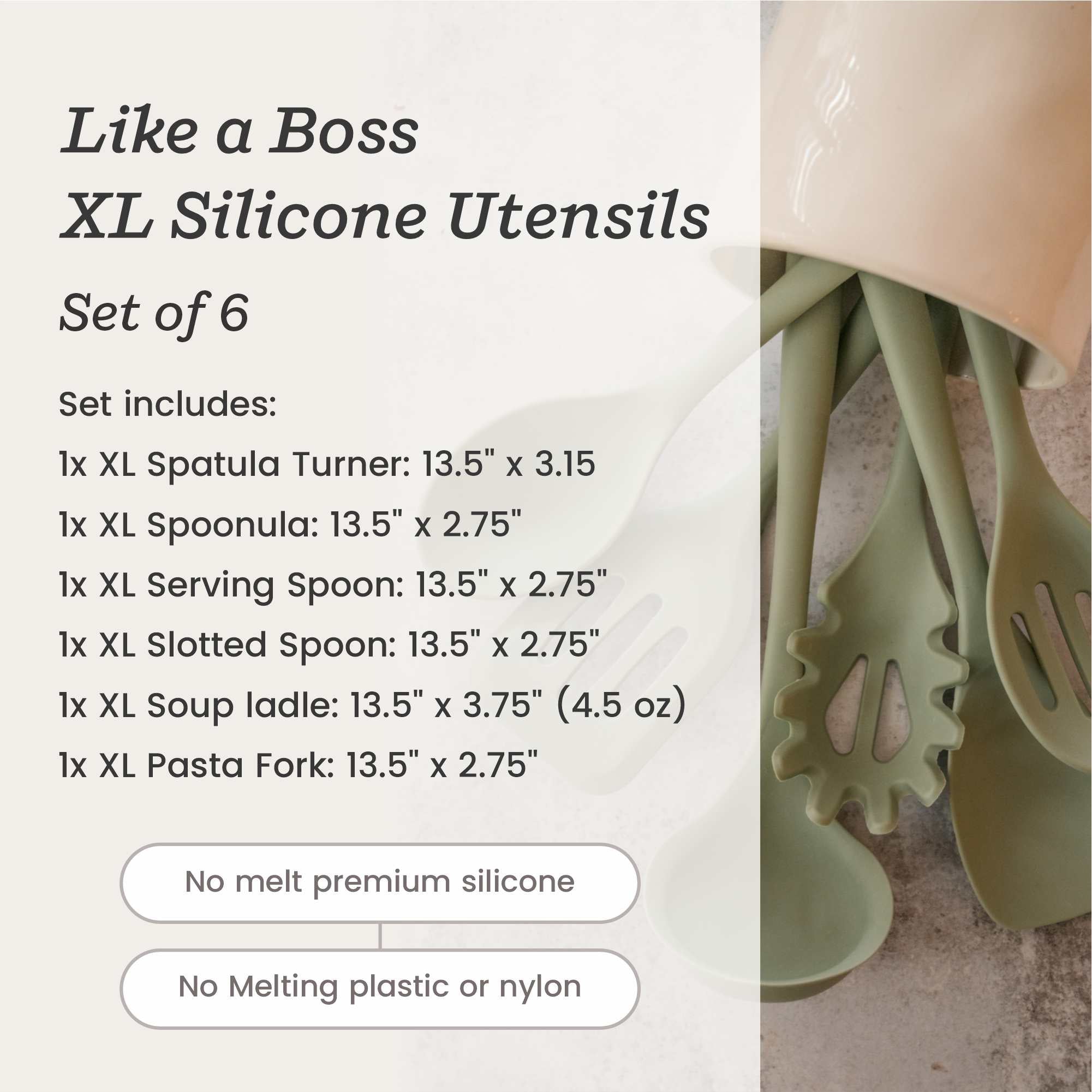 Starpack extra-large kitchen utensils set with silicone heads and sturdy handles, ideal for a variety of cooking tasks.