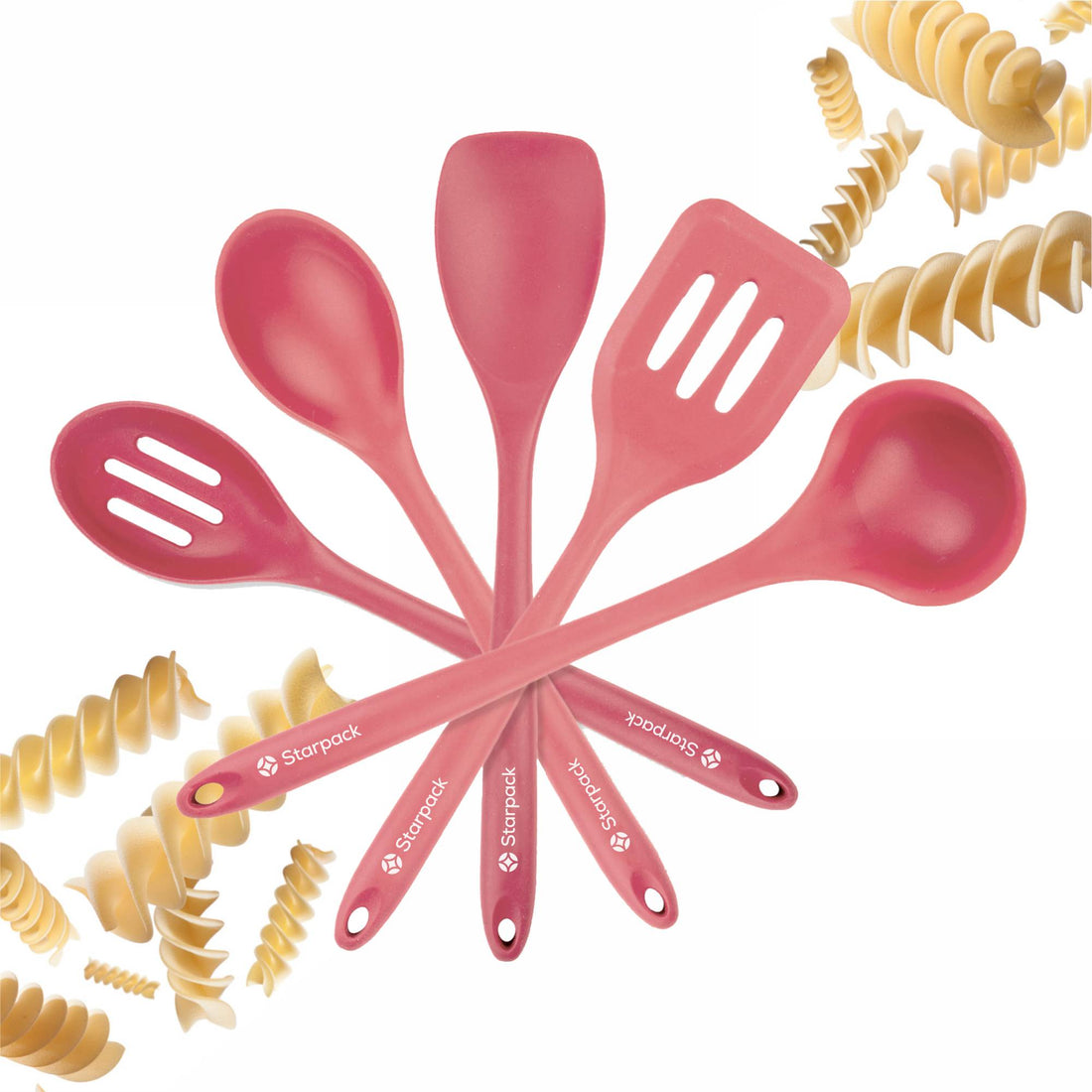 Starpack 5-piece silicone utensils set, featuring heat-resistant tools with durable handles, perfect for a variety of cooking tasks.