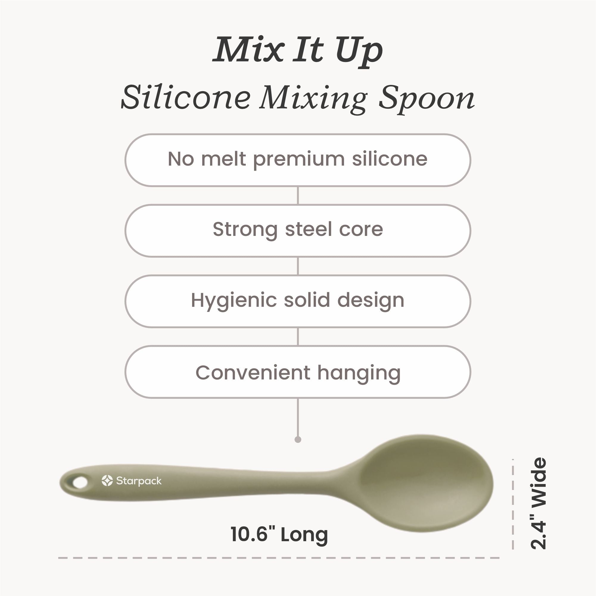 Starpack silicone mixing spoon with a flexible, non-stick head and a sturdy handle, designed for mixing and stirring ingredients.