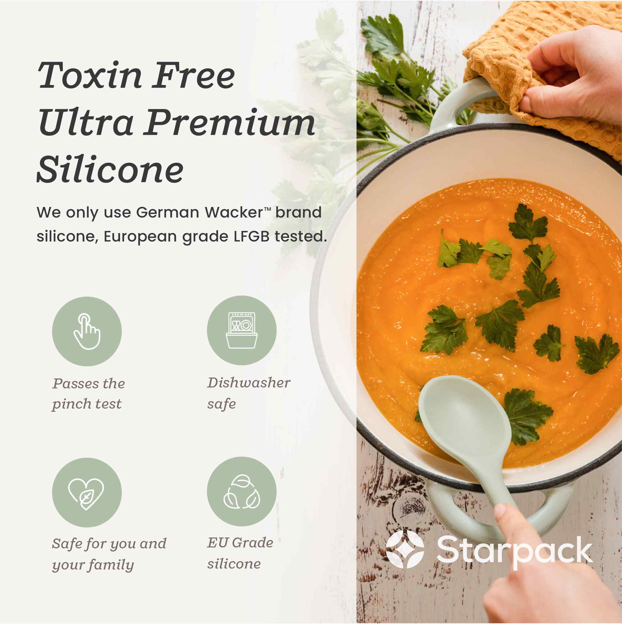 Starpack silicone mixing spoon with a flexible, non-stick head and a sturdy handle, designed for mixing and stirring ingredients.