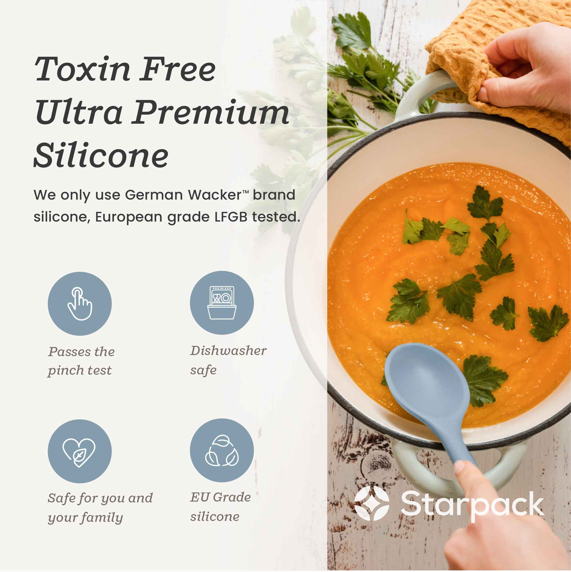Starpack silicone mixing spoon with a flexible, non-stick head and a sturdy handle, designed for mixing and stirring ingredients.
