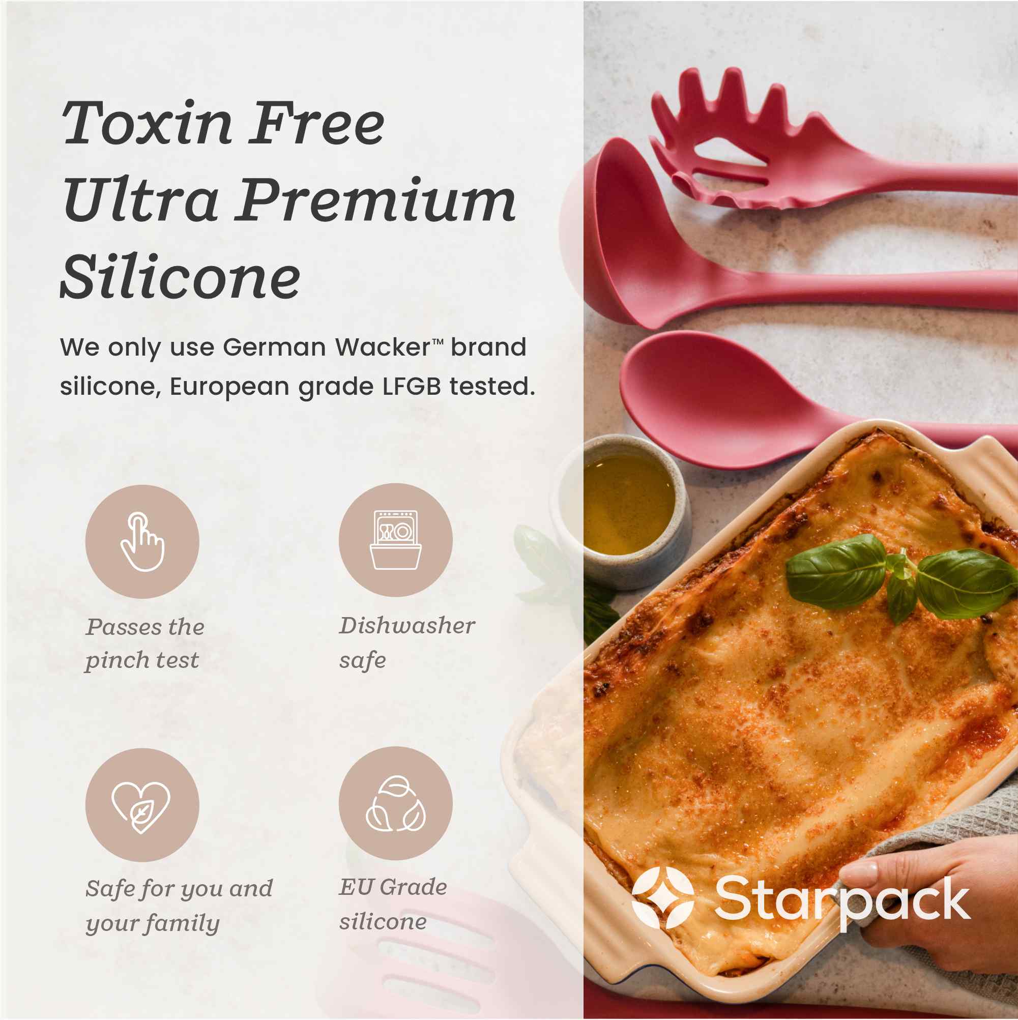 Starpack silicone pasta fork with long, flexible tines and a comfortable handle, perfect for serving and stirring pasta