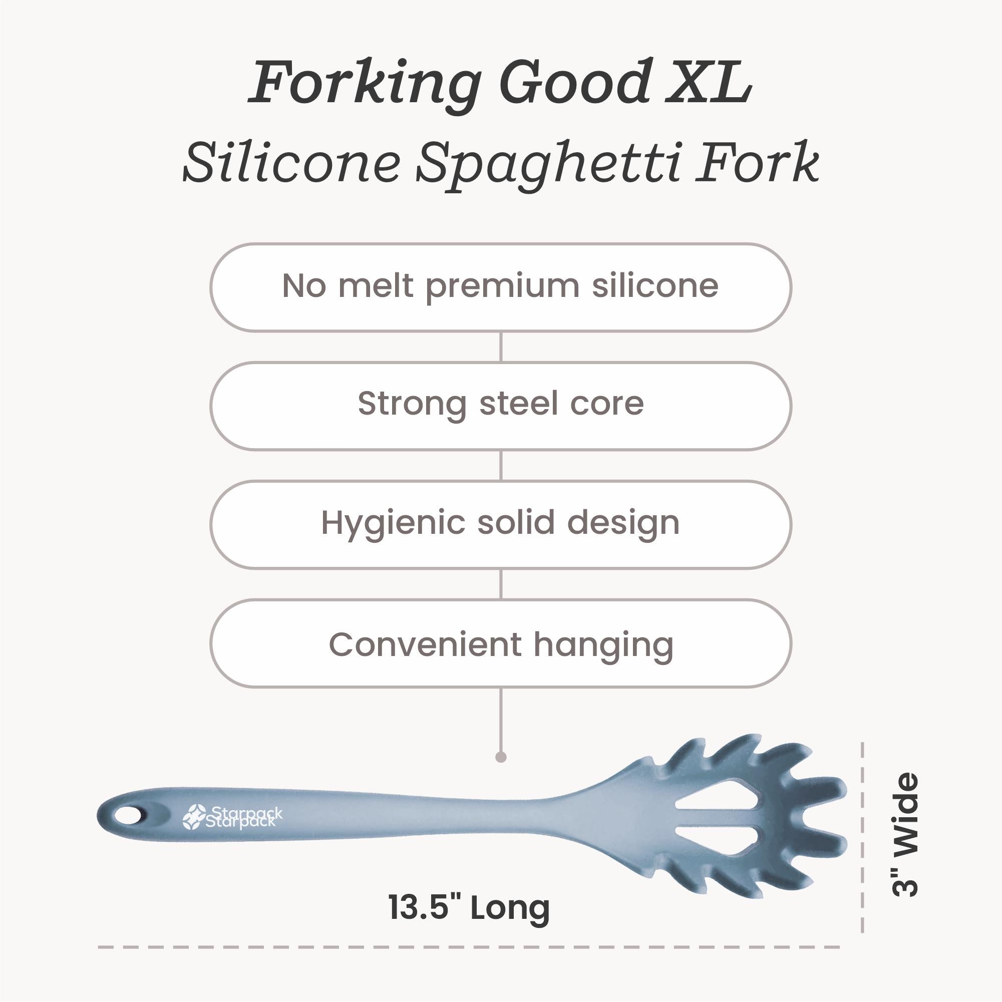 Starpack silicone pasta fork with long, flexible tines and a comfortable handle, perfect for serving and stirring pasta