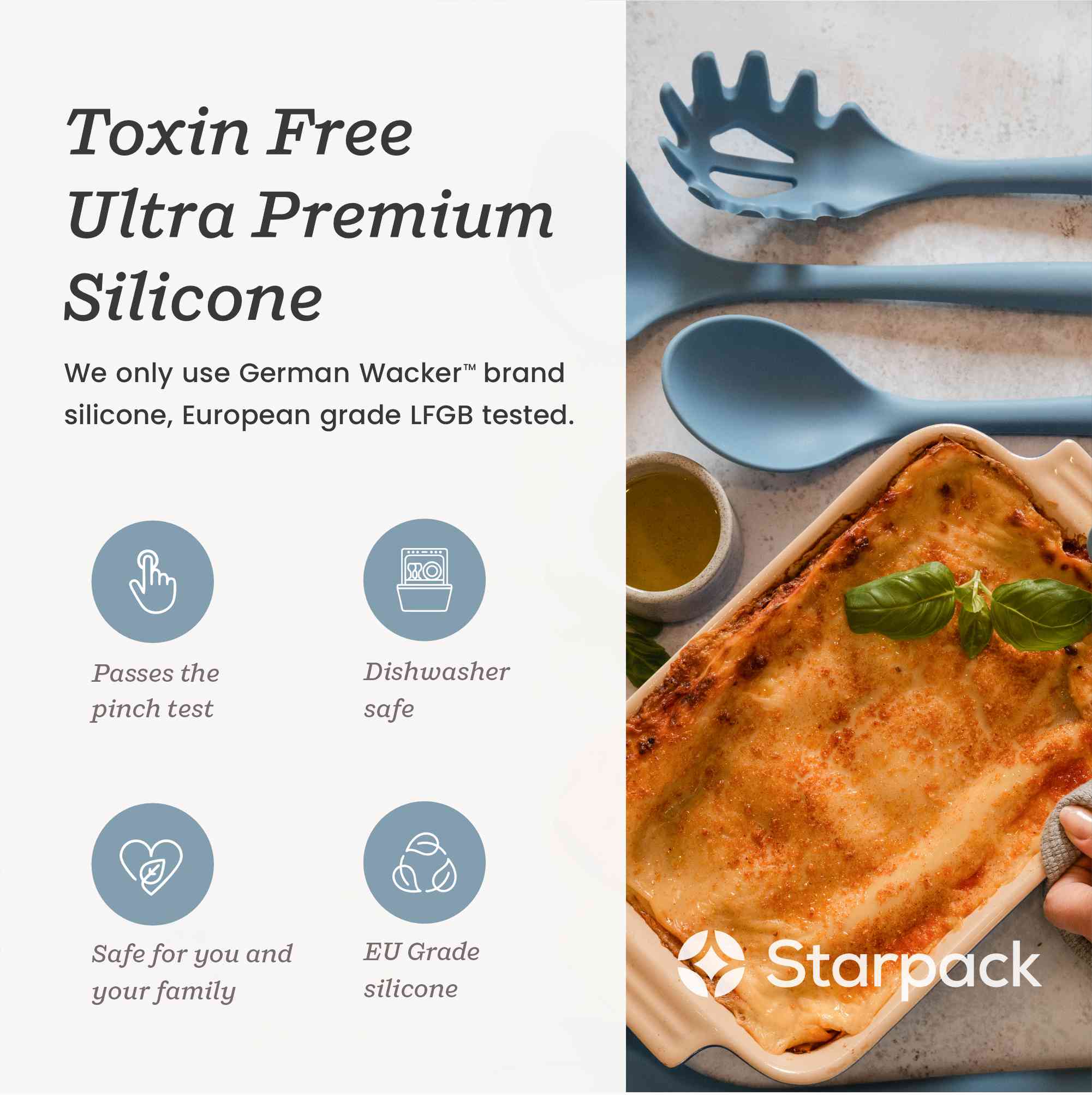 Starpack silicone pasta fork with long, flexible tines and a comfortable handle, perfect for serving and stirring pasta