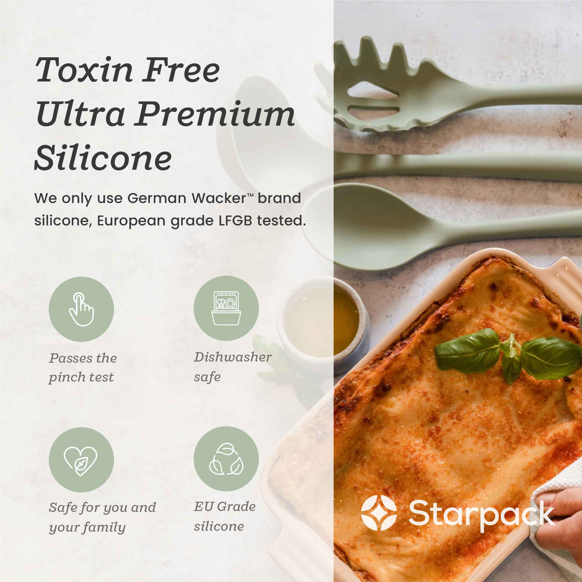 Starpack silicone pasta fork with long, flexible tines and a comfortable handle, perfect for serving and stirring pasta