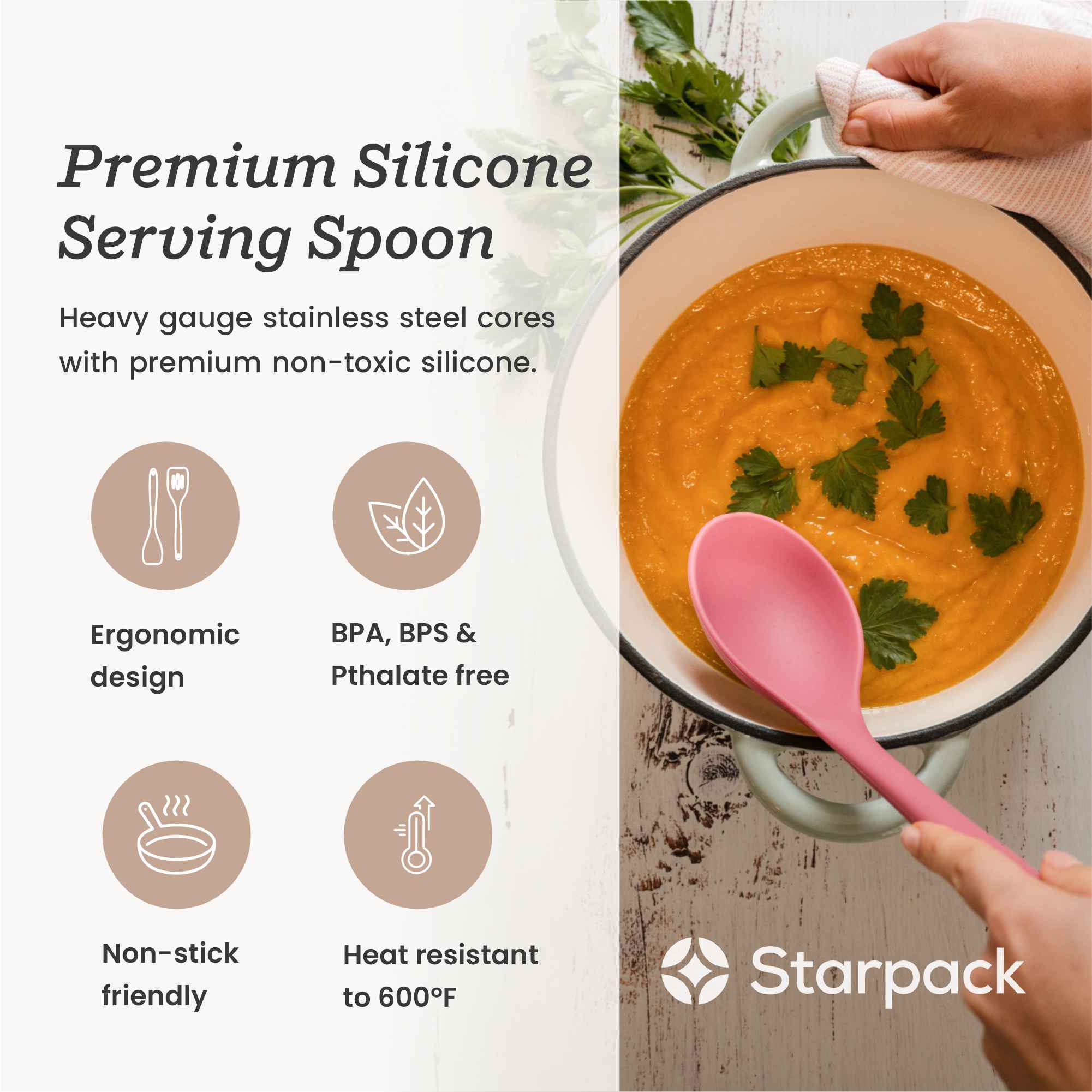 Starpack silicone serving spoon with a wide, non-stick head and a comfortable handle, ideal for serving and stirring