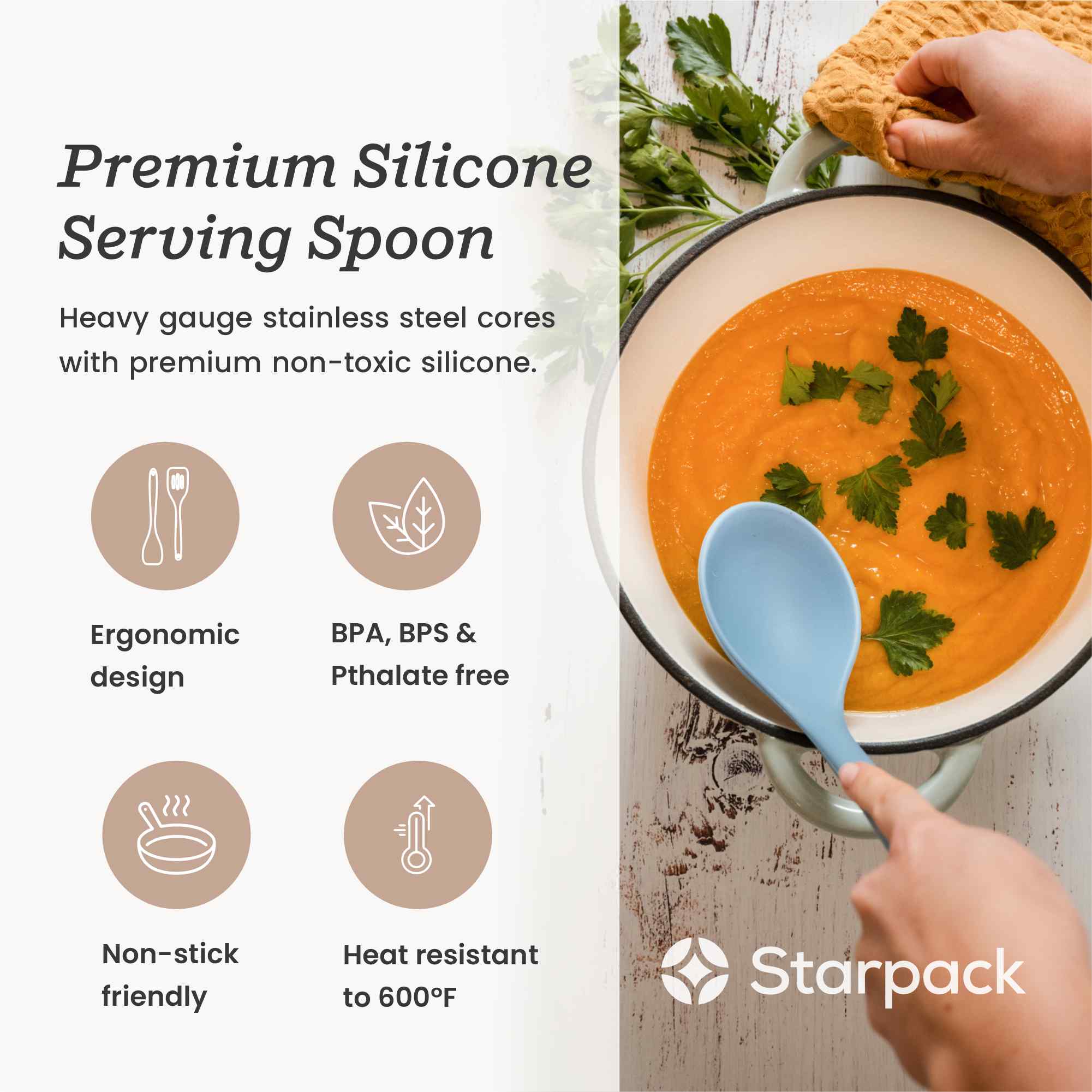 Starpack silicone serving spoon with a wide, non-stick head and a comfortable handle, ideal for serving and stirring