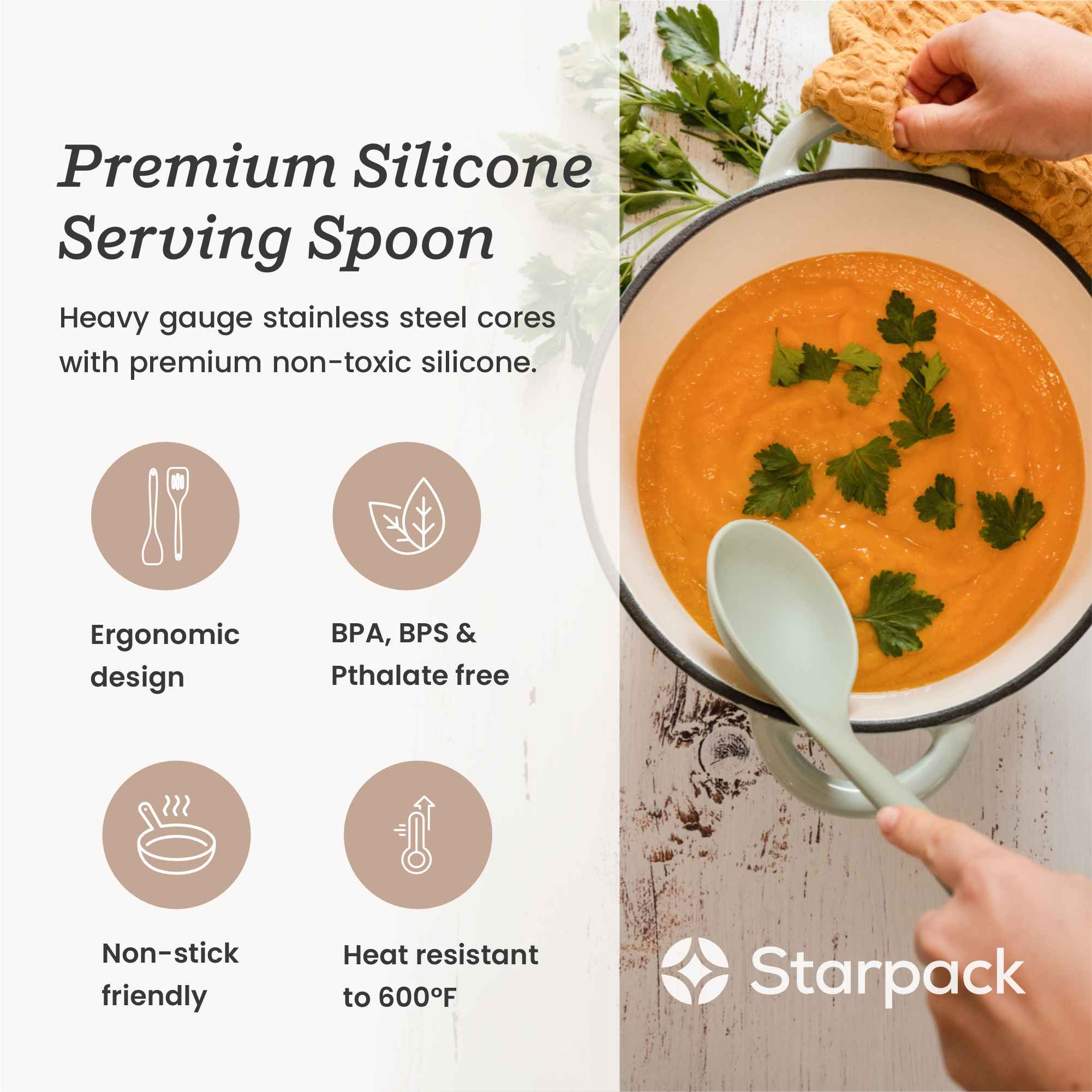 Starpack silicone serving spoon with a wide, non-stick head and a comfortable handle, ideal for serving and stirring