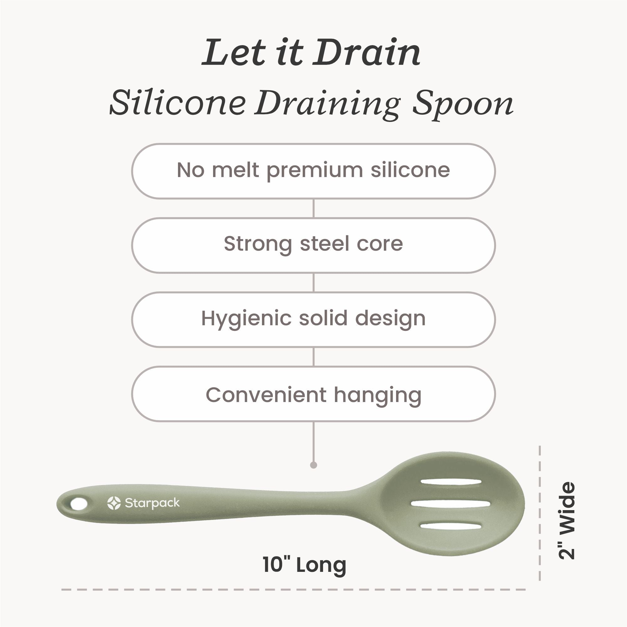 Starpack silicone slotted spoon with a perforated head for draining and a sturdy handle, ideal for serving and cooking.