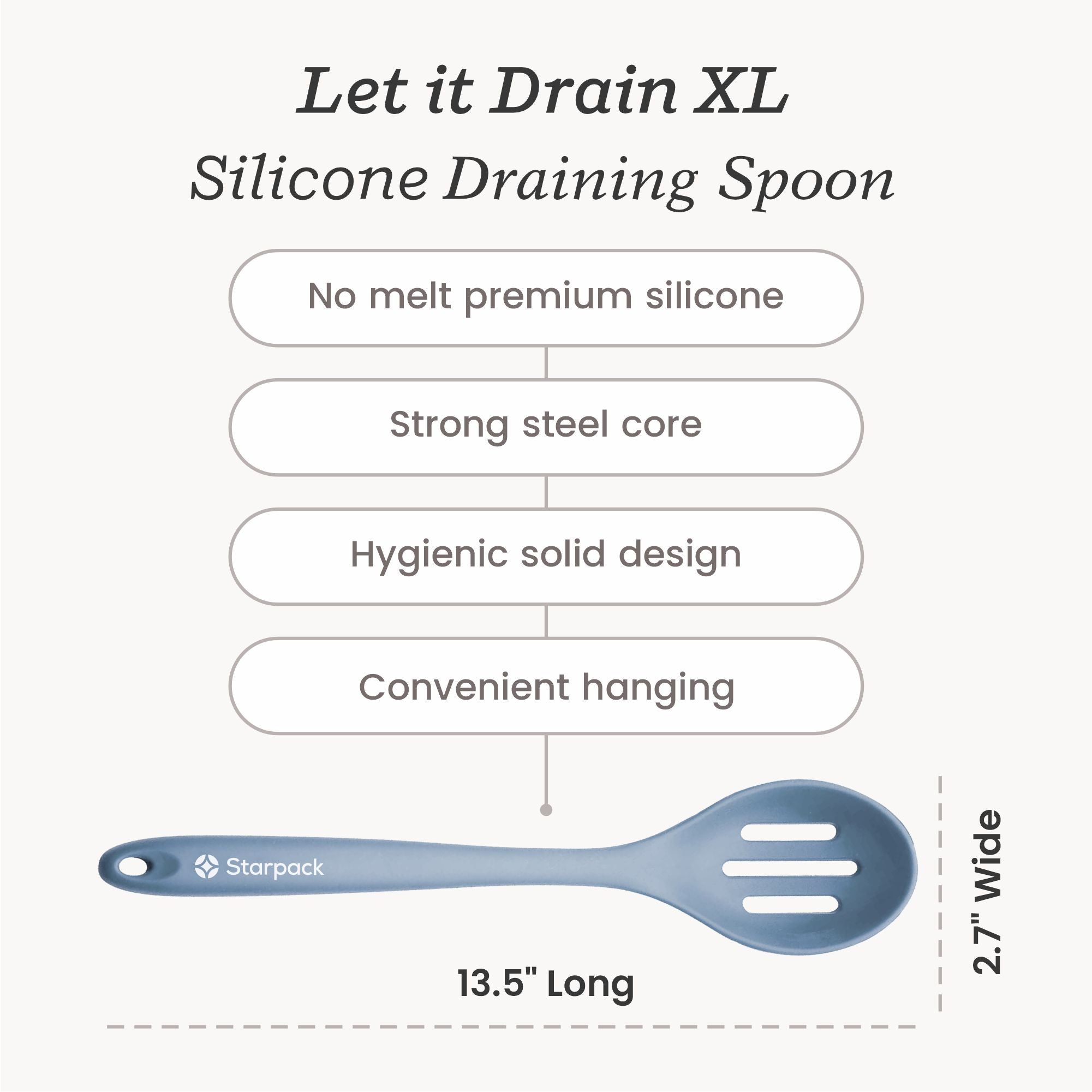 Starpack silicone slotted spoon with a perforated head for draining and a sturdy handle, ideal for serving and cooking.