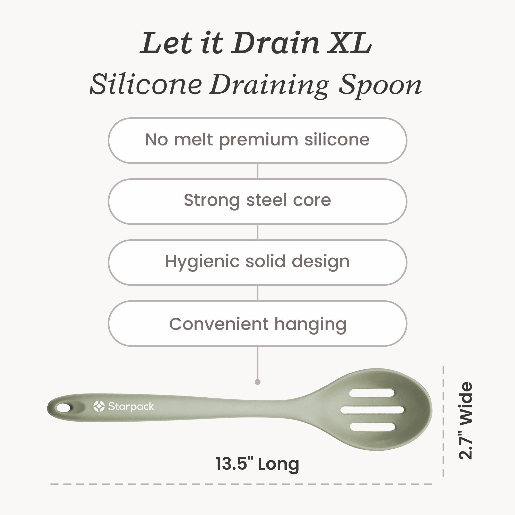 Starpack silicone slotted spoon with a perforated head for draining and a sturdy handle, ideal for serving and cooking.