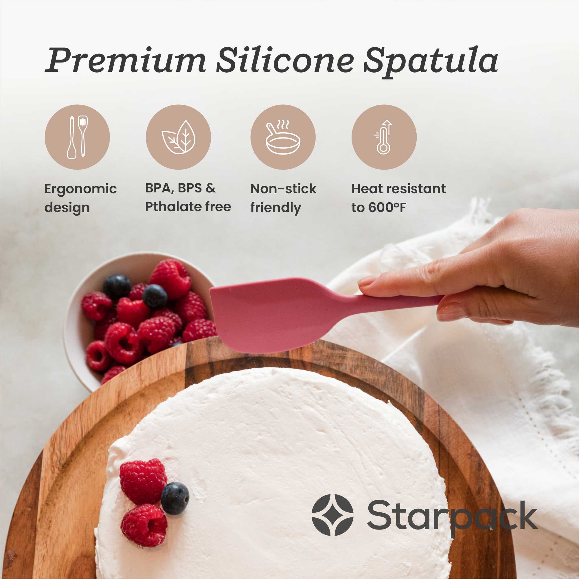 Starpack silicone spatula with a flexible, heat-resistant head and a comfortable handle, ideal for scraping and mixing.
