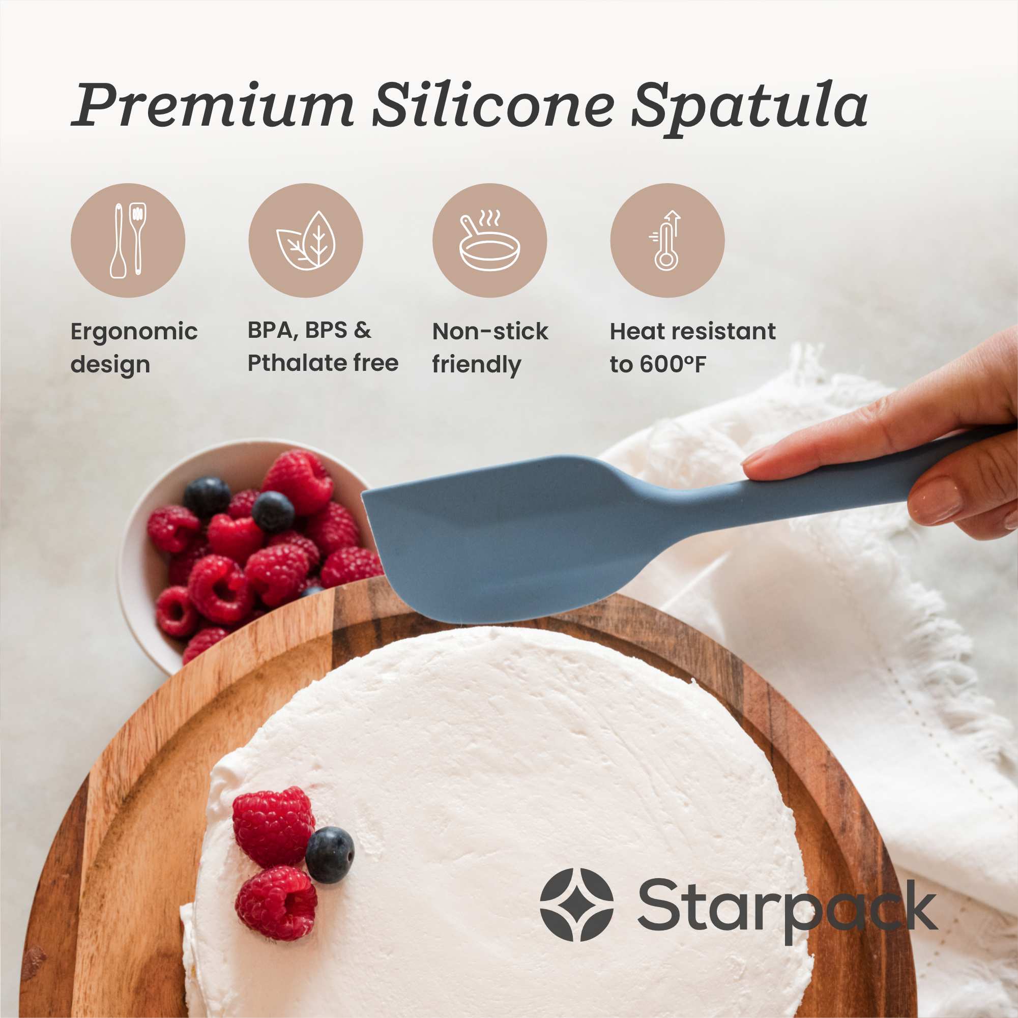 Starpack silicone spatula with a flexible, heat-resistant head and a comfortable handle, ideal for scraping and mixing.