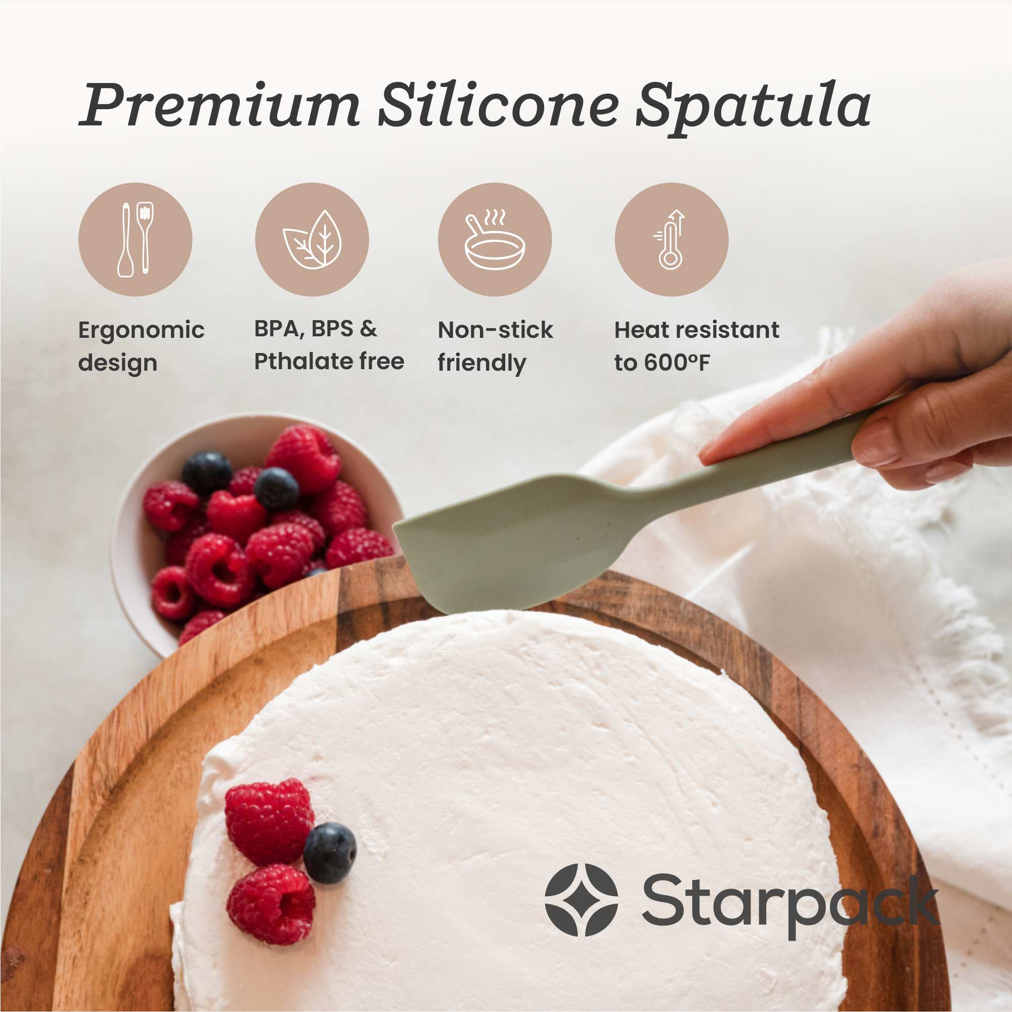 Starpack silicone spatula with a flexible, heat-resistant head and a comfortable handle, ideal for scraping and mixing.