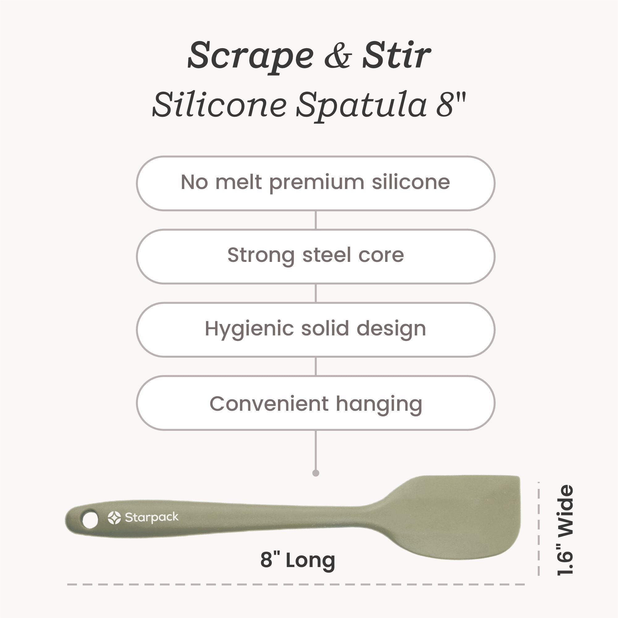 Starpack silicone spatula with a flexible, heat-resistant head and a comfortable handle, ideal for scraping and mixing.