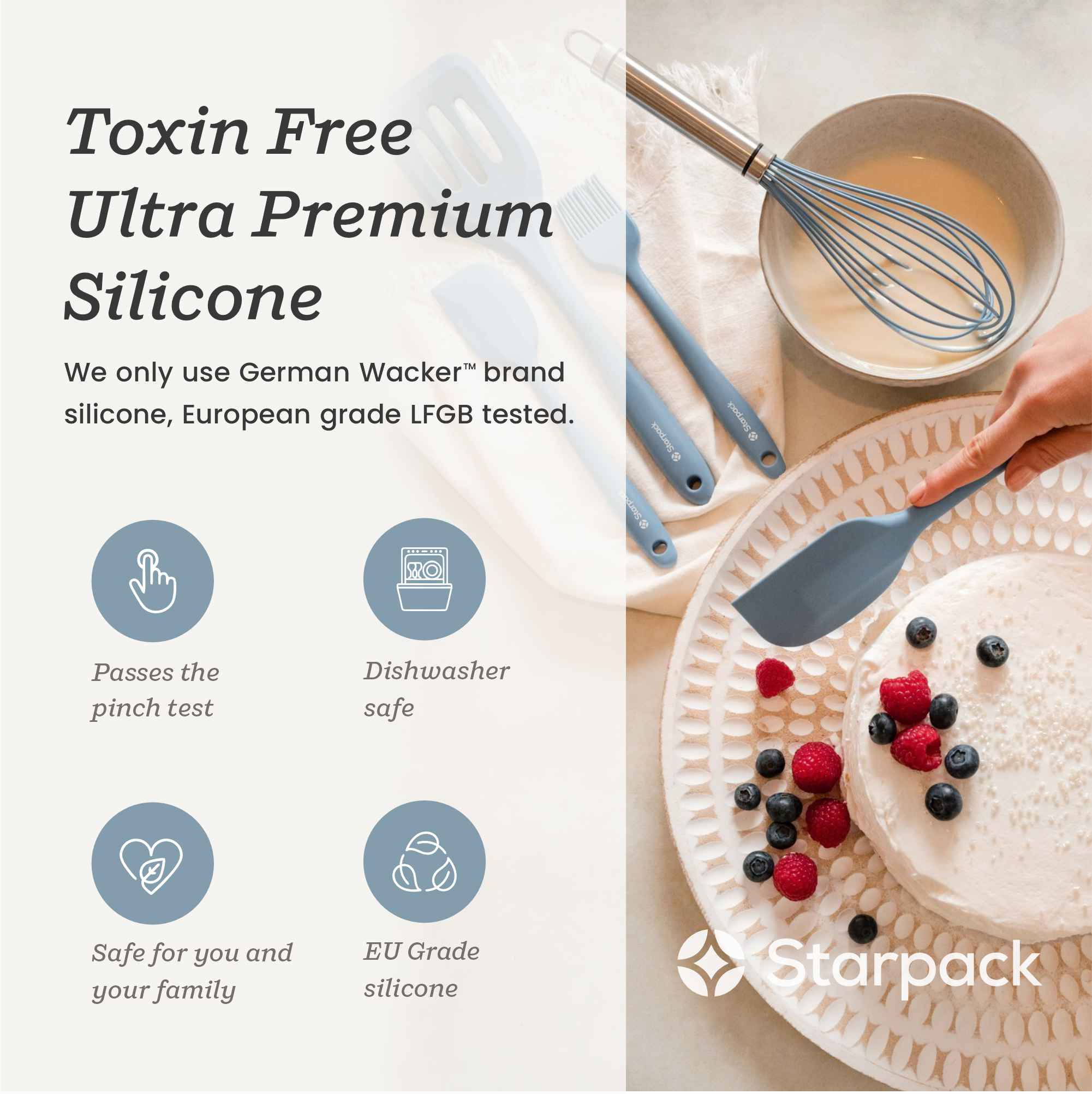 Starpack silicone spatula with a flexible, heat-resistant head and a comfortable handle, ideal for scraping and mixing.