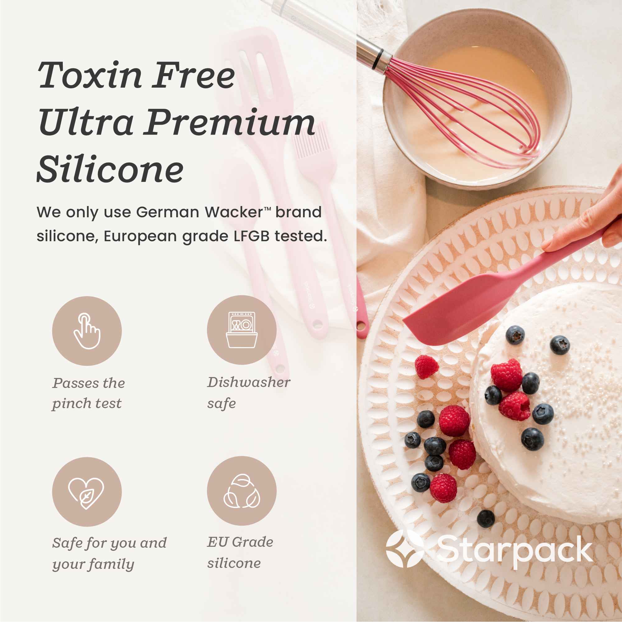 Starpack silicone spatula with a flexible, heat-resistant head and a comfortable handle, ideal for scraping and mixing.