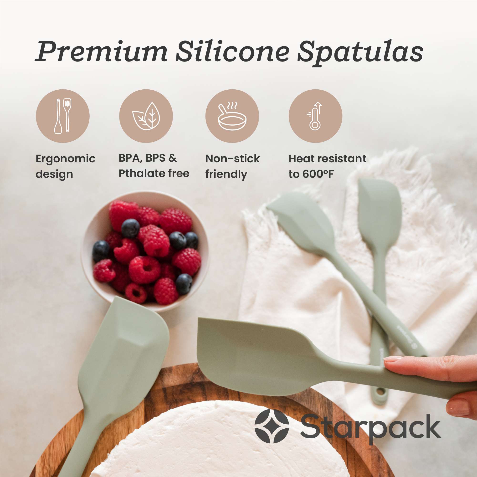 Starpack silicone spatula with a flexible, heat-resistant head and a comfortable handle, ideal for scraping and mixing.