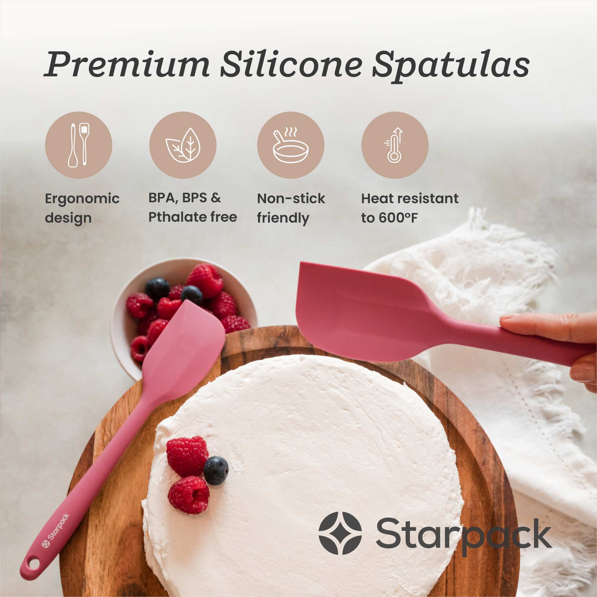 Starpack silicone spatula with a flexible, heat-resistant head and a comfortable handle, ideal for scraping and mixing.