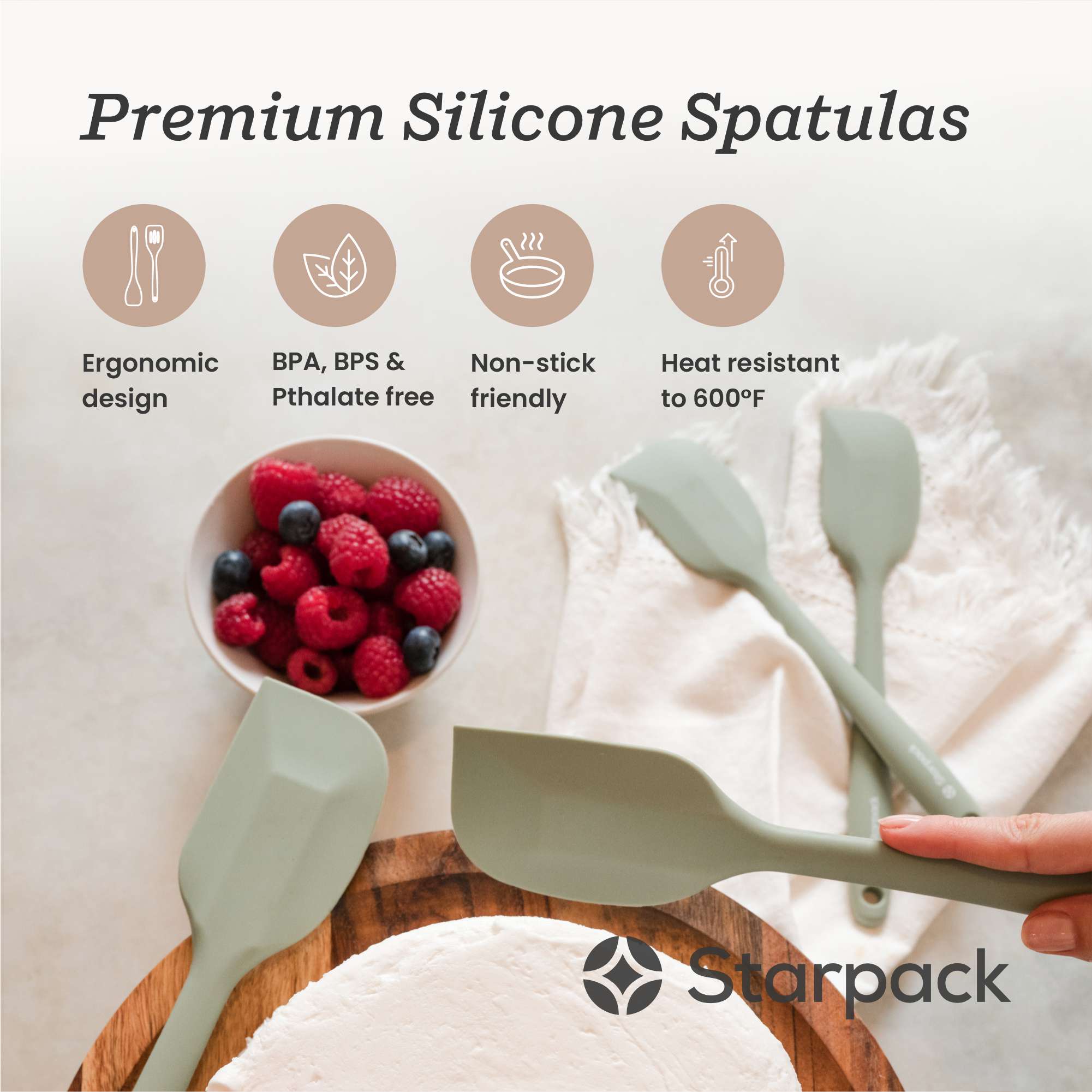 Starpack silicone spatula with a flexible, heat-resistant head and a comfortable handle, ideal for scraping and mixing.