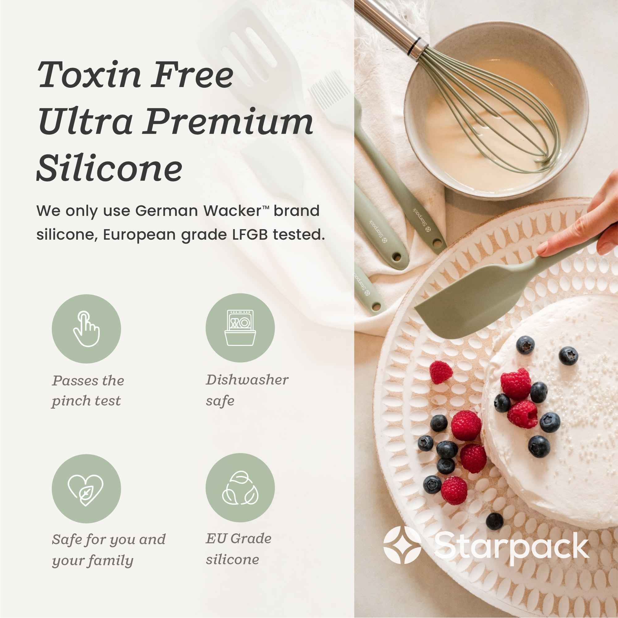 Starpack silicone spatula with a flexible, heat-resistant head and a comfortable handle, ideal for scraping and mixing.