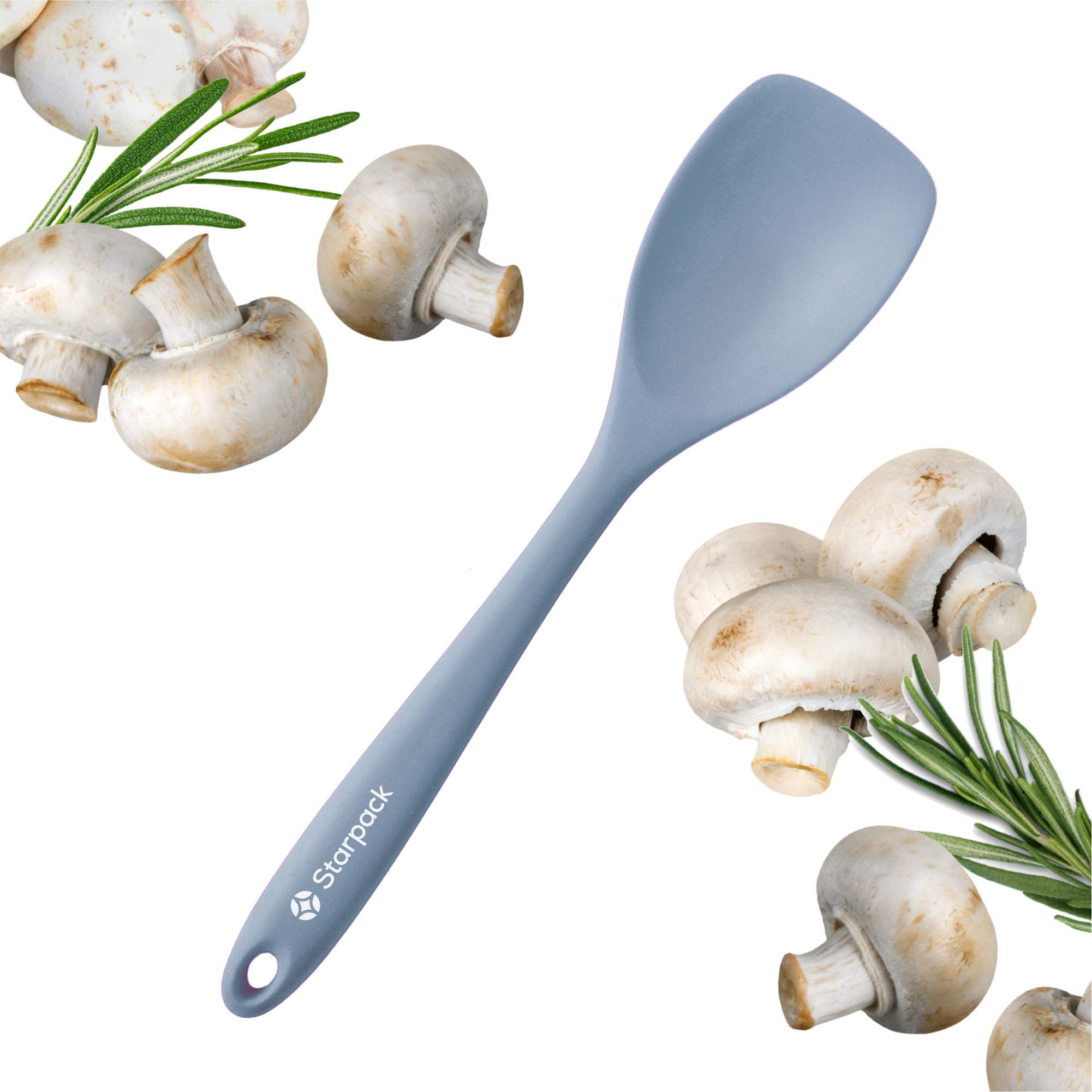Starpack extra-large silicone spoonula with a flexible, non-stick head, combining the functions of a spoon and spatula, ideal for mixing and scooping.