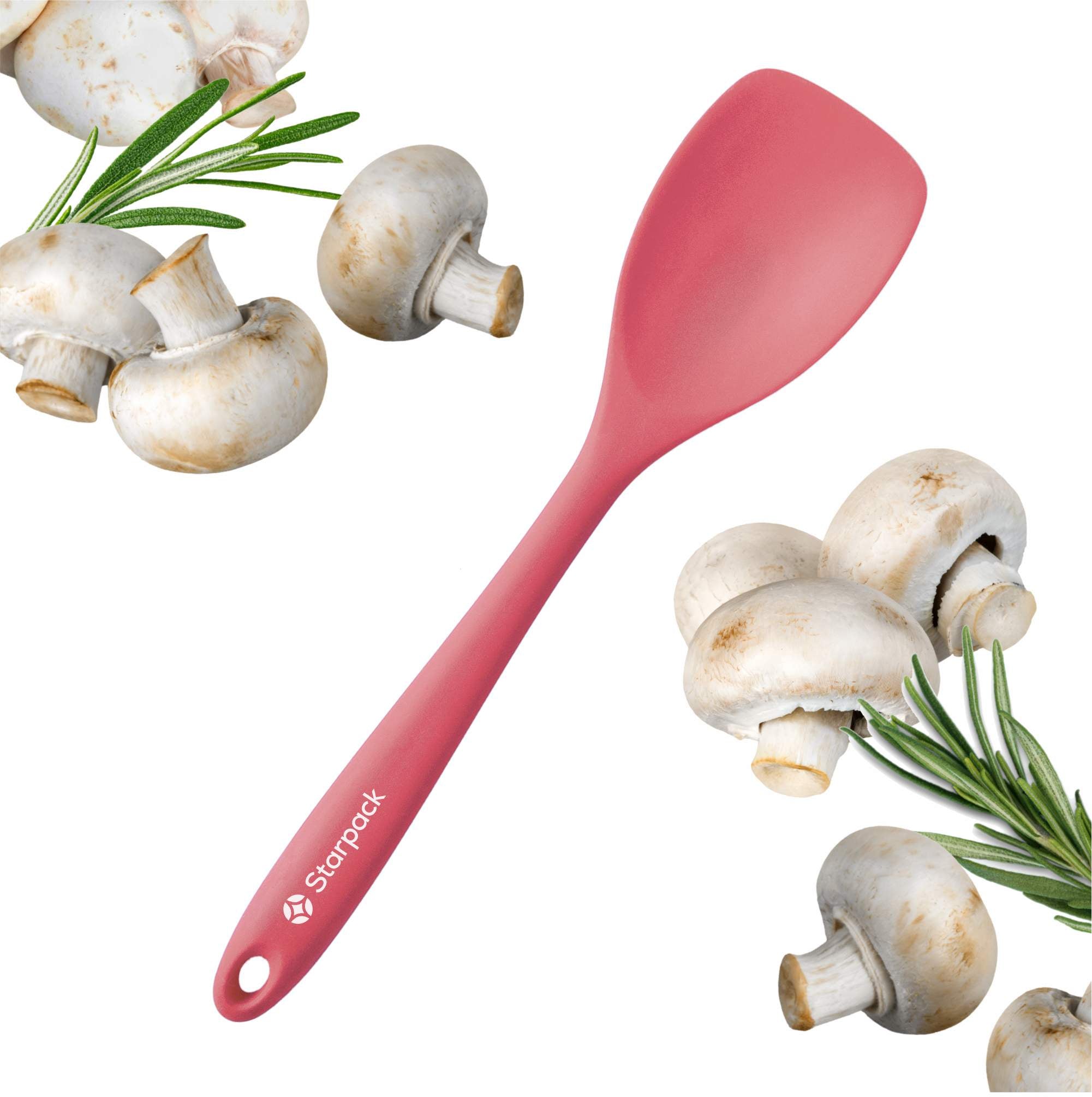 Starpack extra-large silicone spoonula with a flexible, non-stick head, combining the functions of a spoon and spatula, ideal for mixing and scooping.