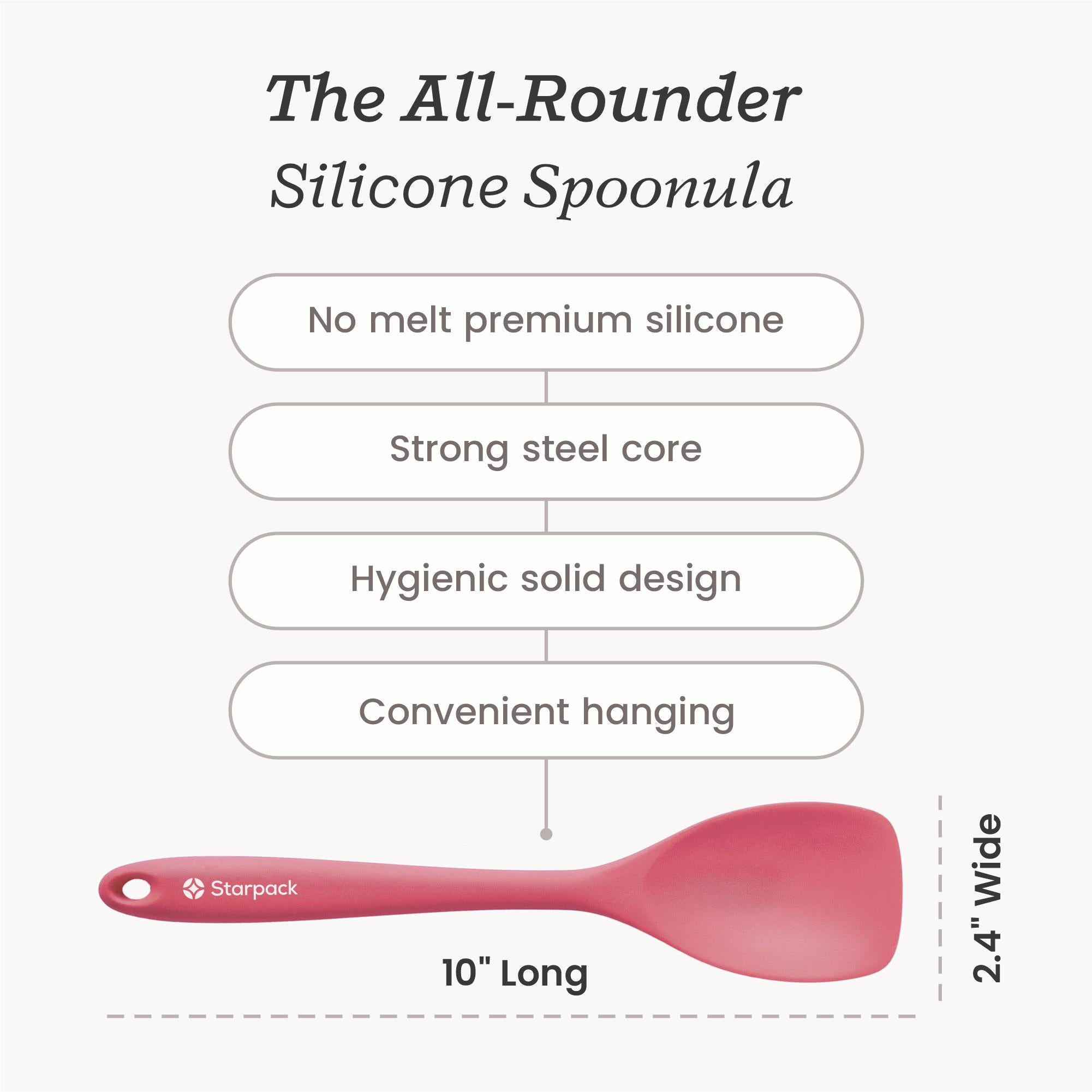 Starpack extra-large silicone spoonula with a flexible, non-stick head, combining the functions of a spoon and spatula, ideal for mixing and scooping.