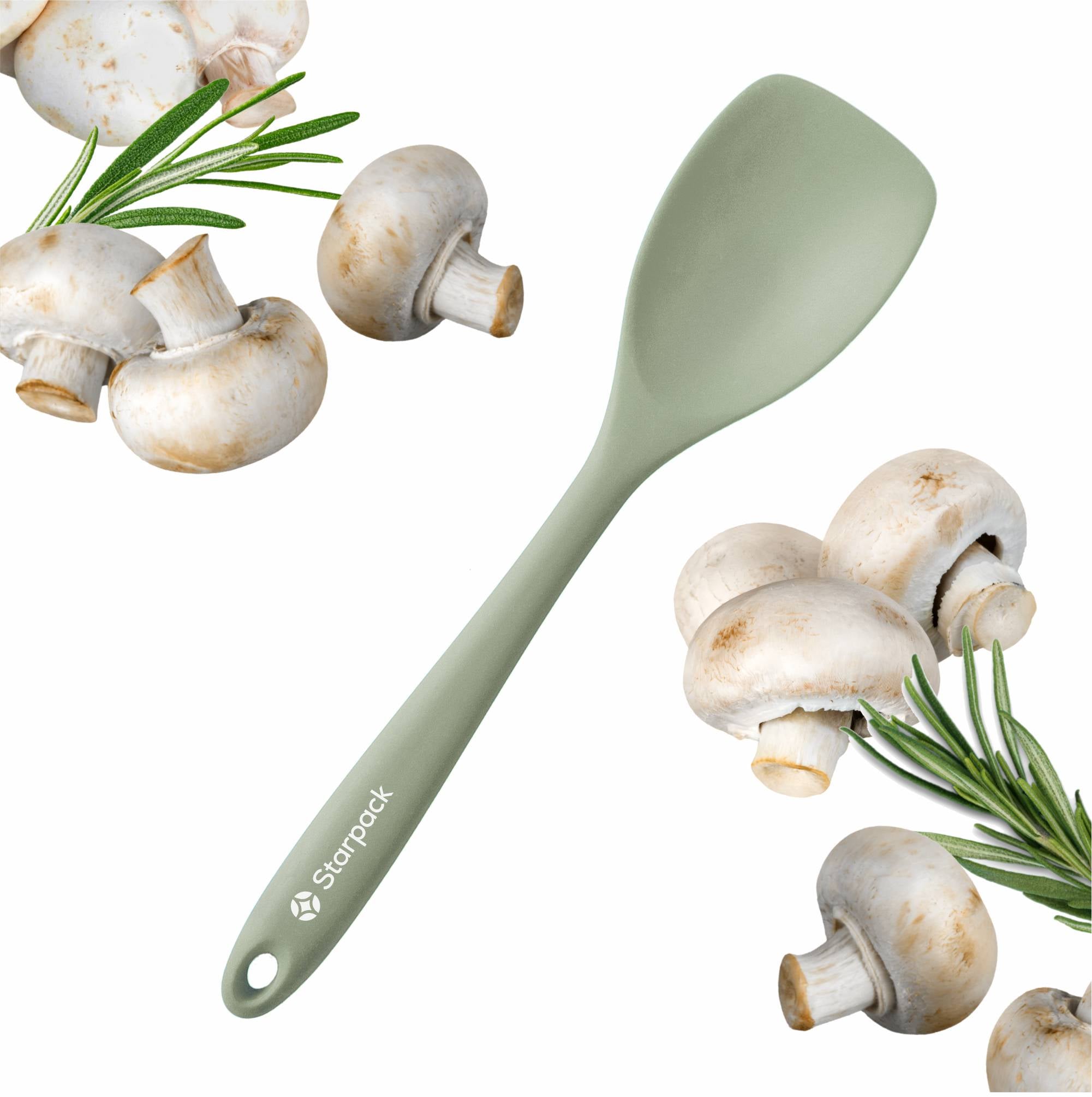 Starpack extra-large silicone spoonula with a flexible, non-stick head, combining the functions of a spoon and spatula, ideal for mixing and scooping.