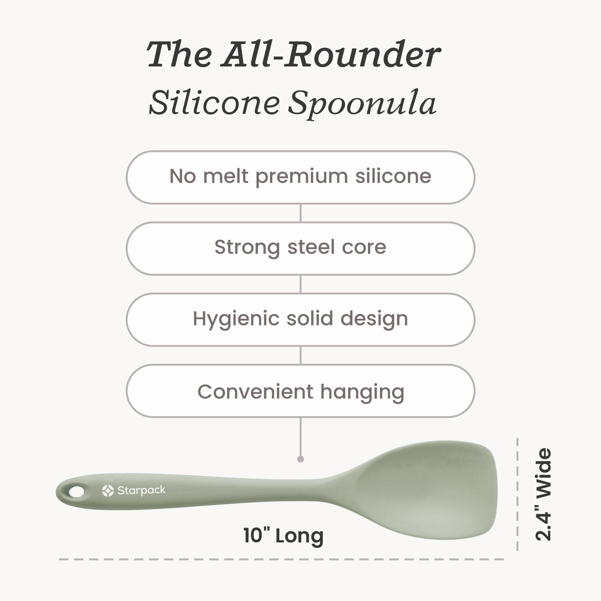 Starpack extra-large silicone spoonula with a flexible, non-stick head, combining the functions of a spoon and spatula, ideal for mixing and scooping.