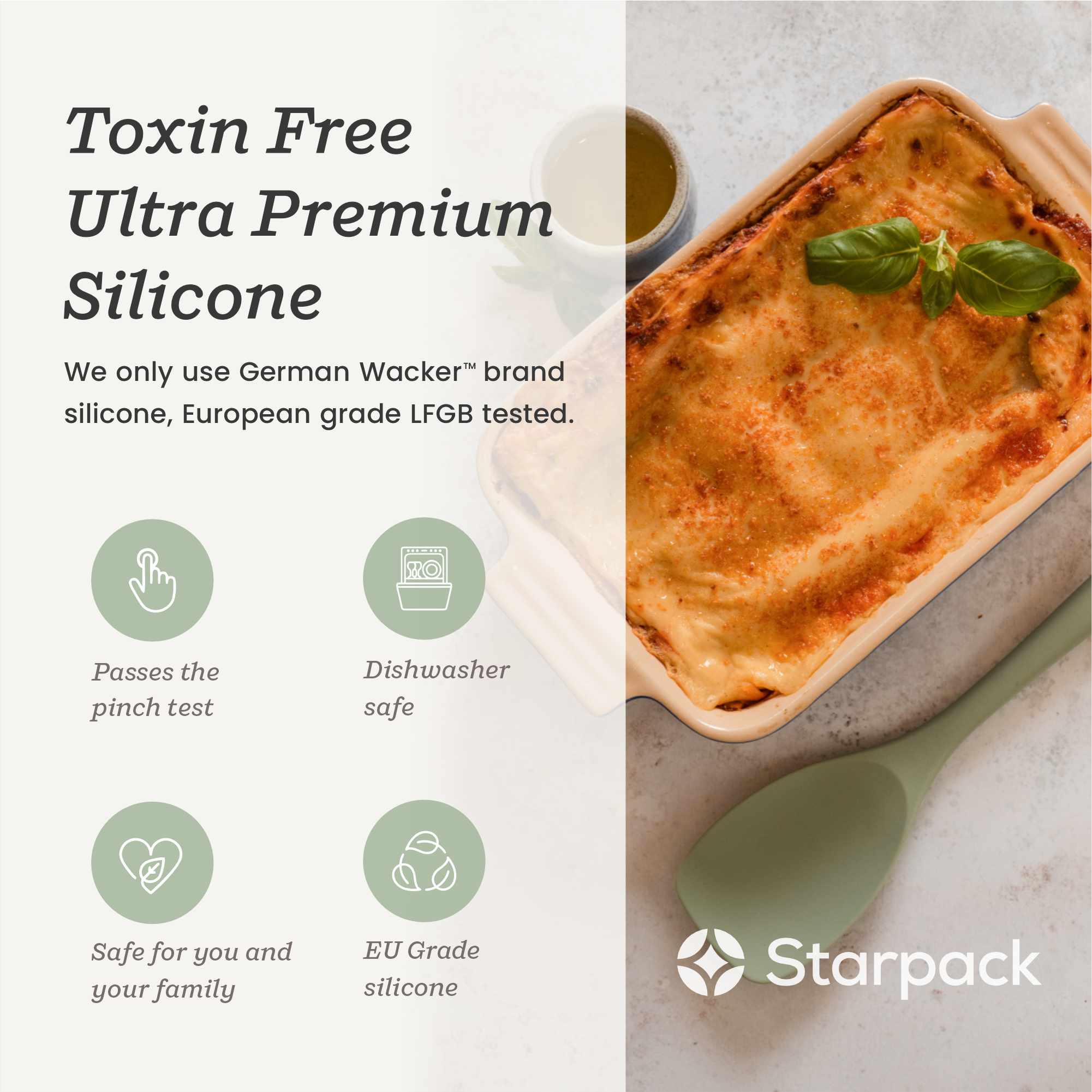 Starpack extra-large silicone spoonula with a flexible, non-stick head, combining the functions of a spoon and spatula, ideal for mixing and scooping.