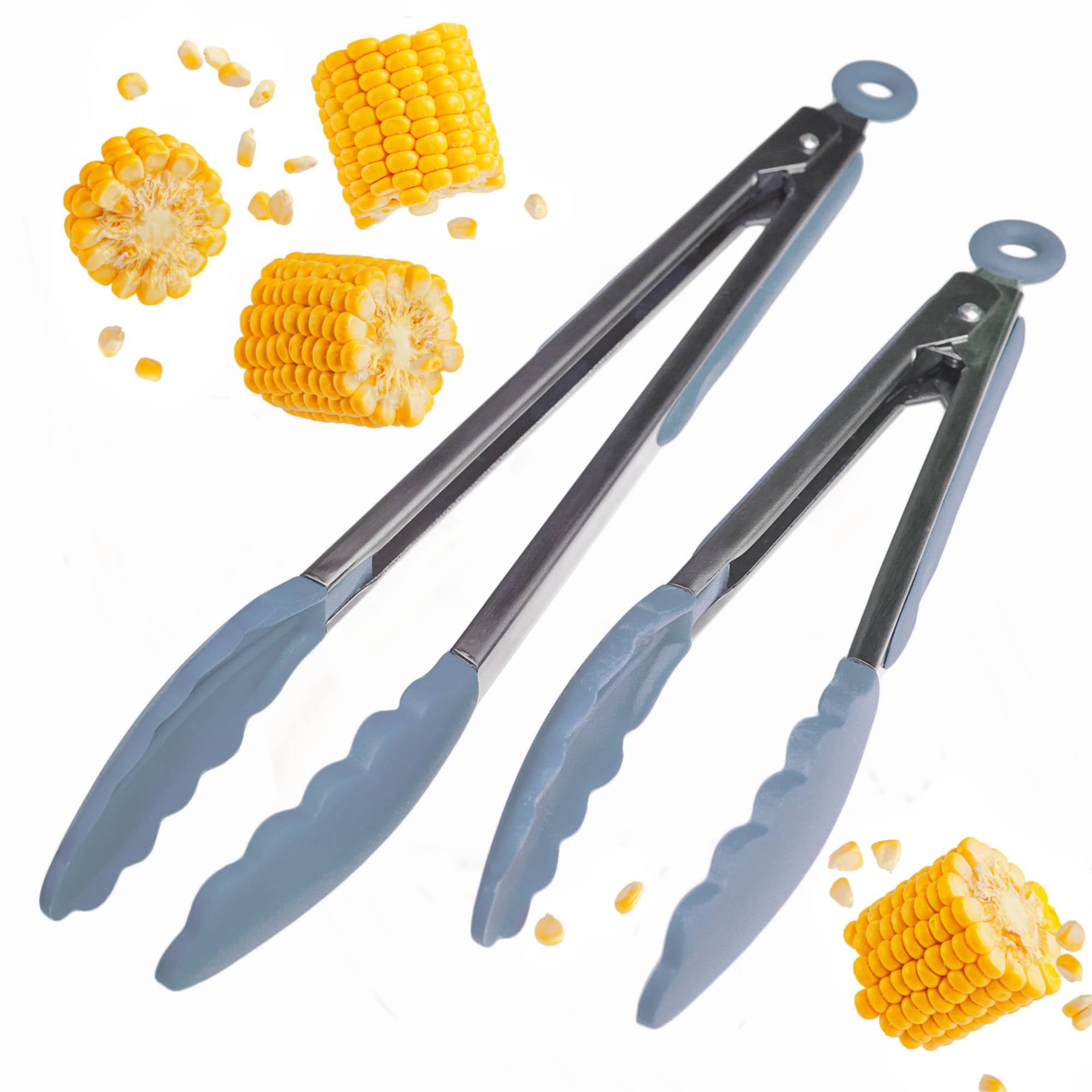 Starpack 2-pack silicone tongs with heat-resistant tips and locking mechanisms, ideal for grilling and serving a variety of foods.