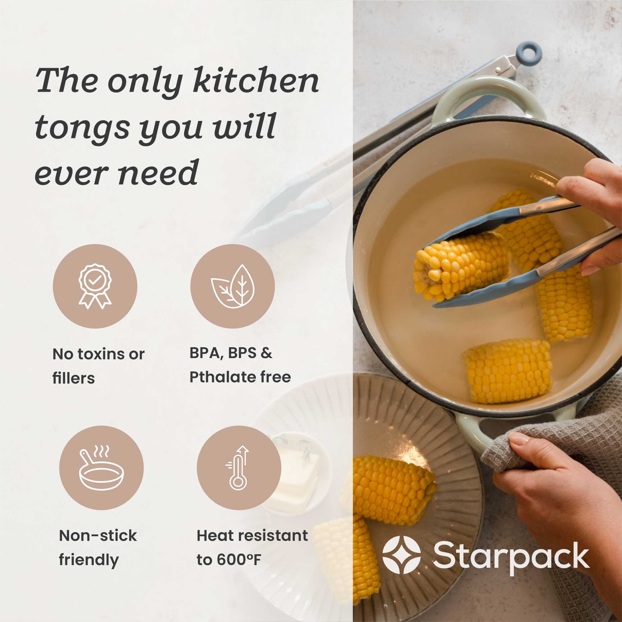 Starpack 2-pack silicone tongs with heat-resistant tips and locking mechanisms, ideal for grilling and serving a variety of foods.