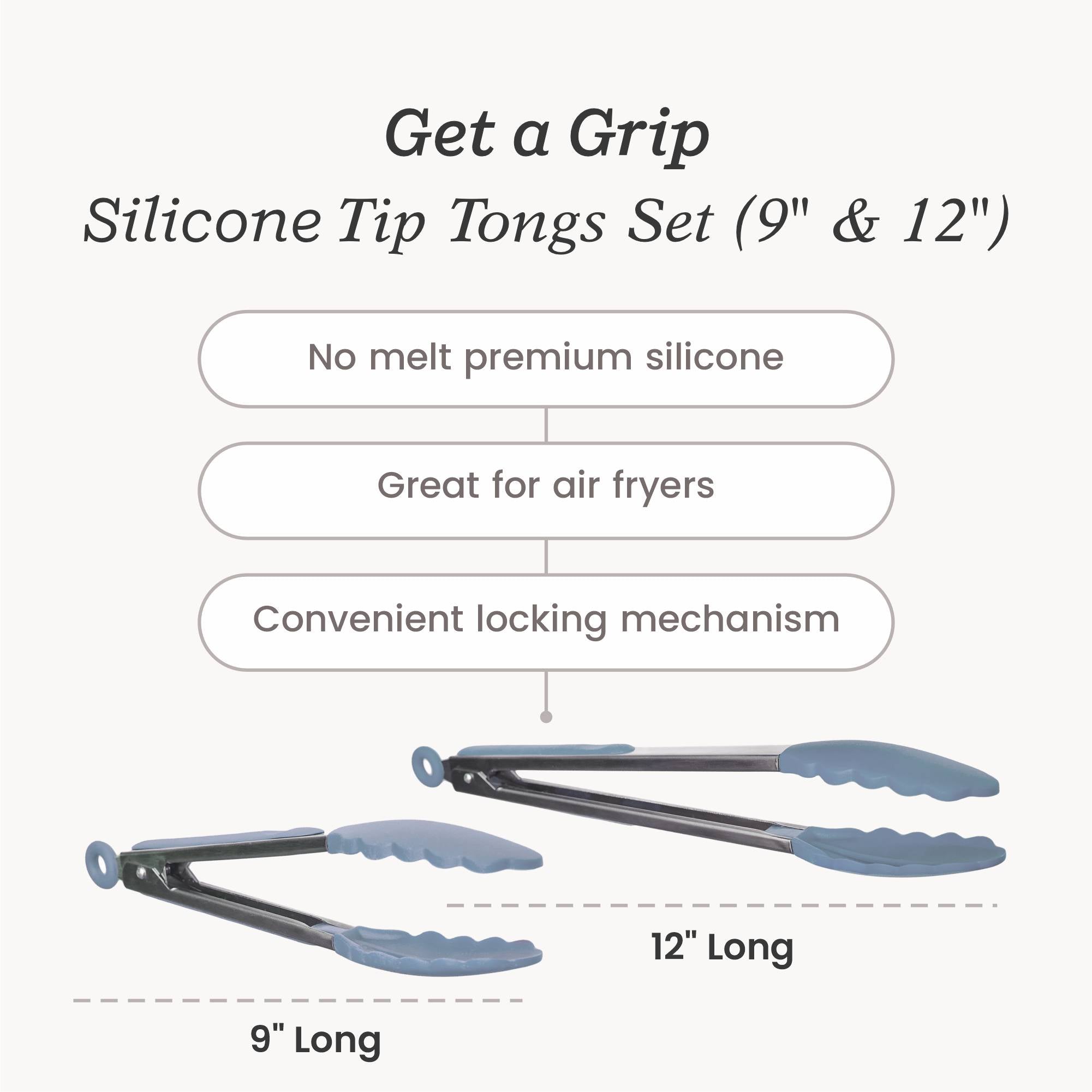 Starpack 9-inch silicone tongs with heat-resistant tips and a locking mechanism, perfect for precise gripping and serving.