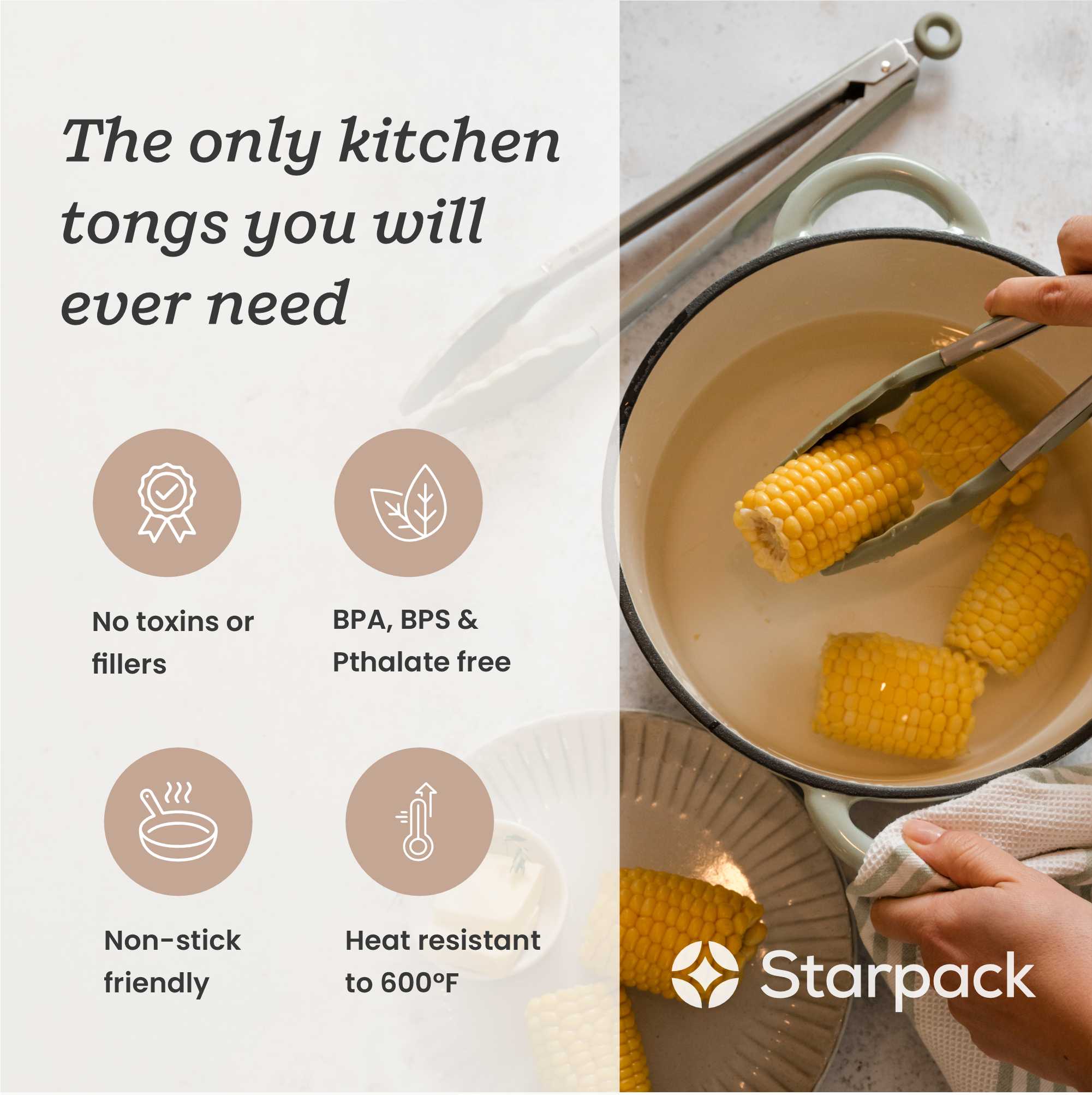 Starpack 2-pack silicone tongs with heat-resistant tips and locking mechanisms, ideal for grilling and serving a variety of foods.