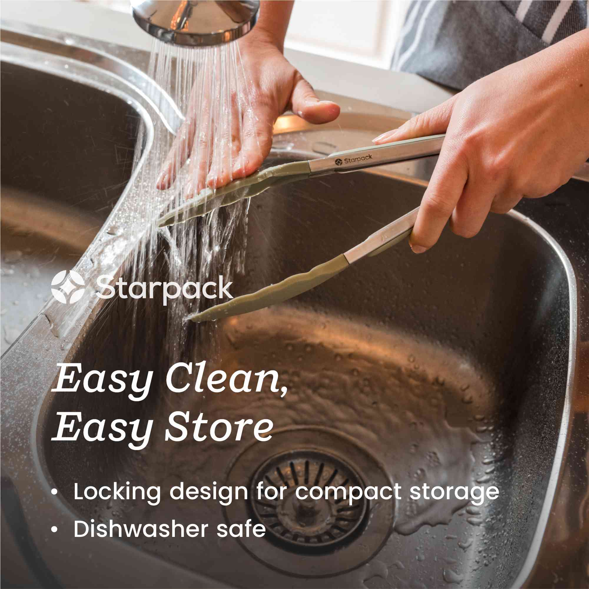 Starpack 2-pack silicone tongs with heat-resistant tips and locking mechanisms, ideal for grilling and serving a variety of foods.