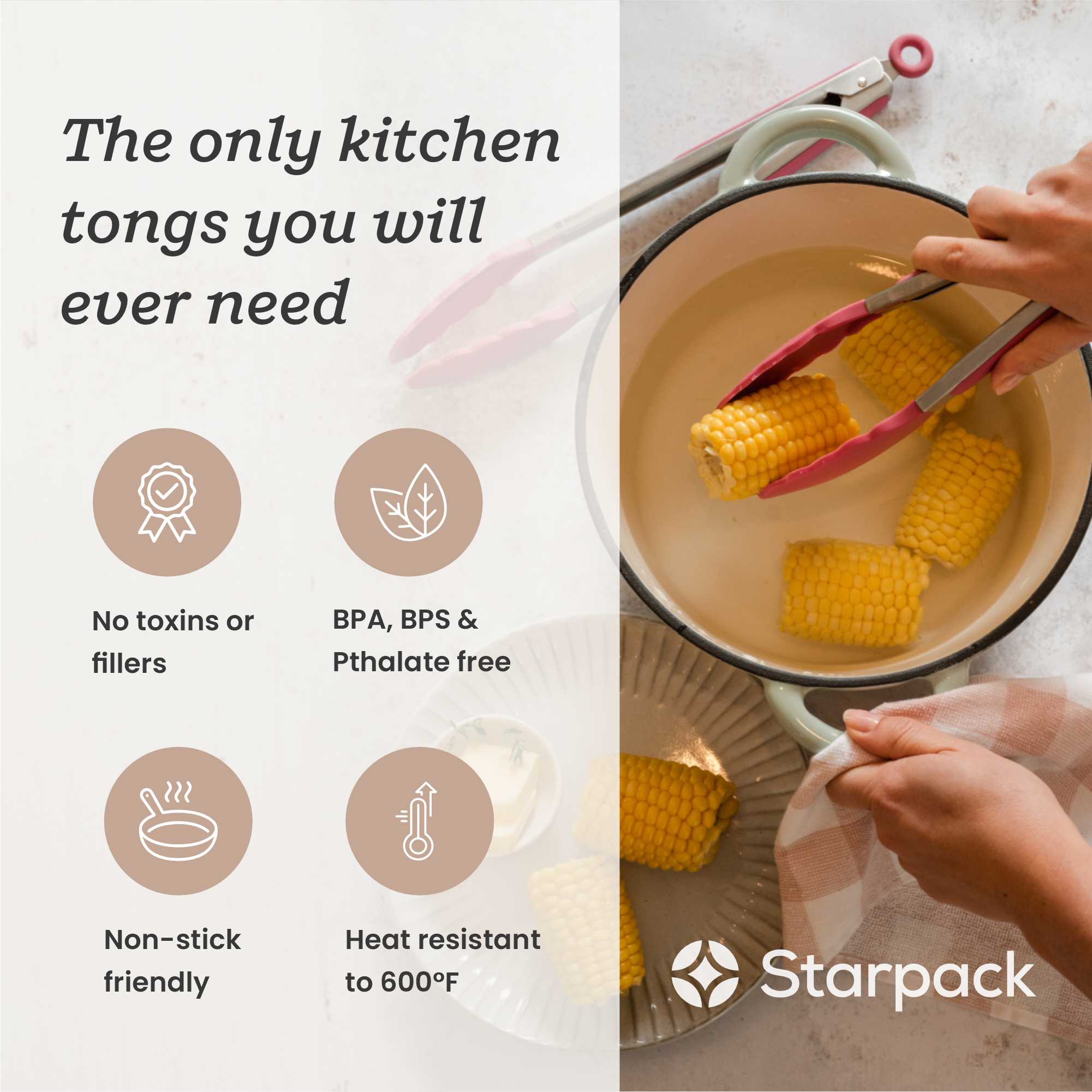 Starpack 2-pack silicone tongs with heat-resistant tips and locking mechanisms, ideal for grilling and serving a variety of foods.