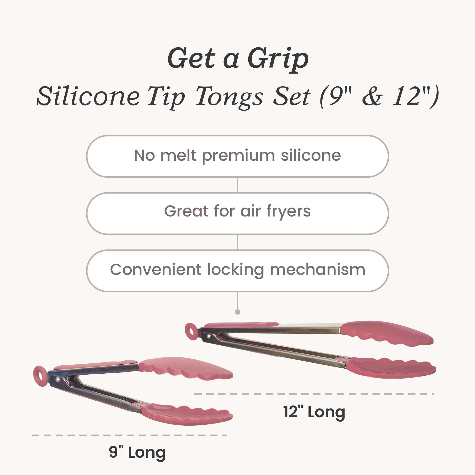Starpack 2-pack silicone tongs with heat-resistant tips and locking mechanisms, ideal for grilling and serving a variety of foods.